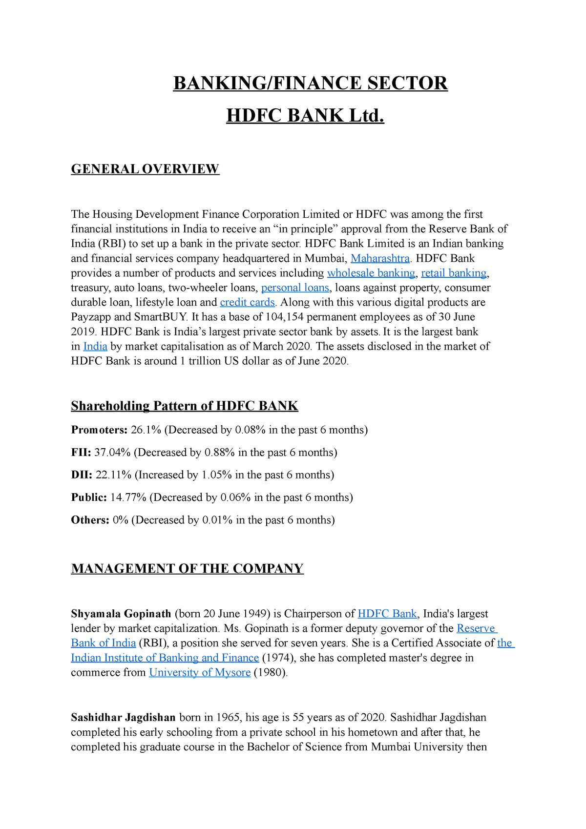 research paper on hdfc bank