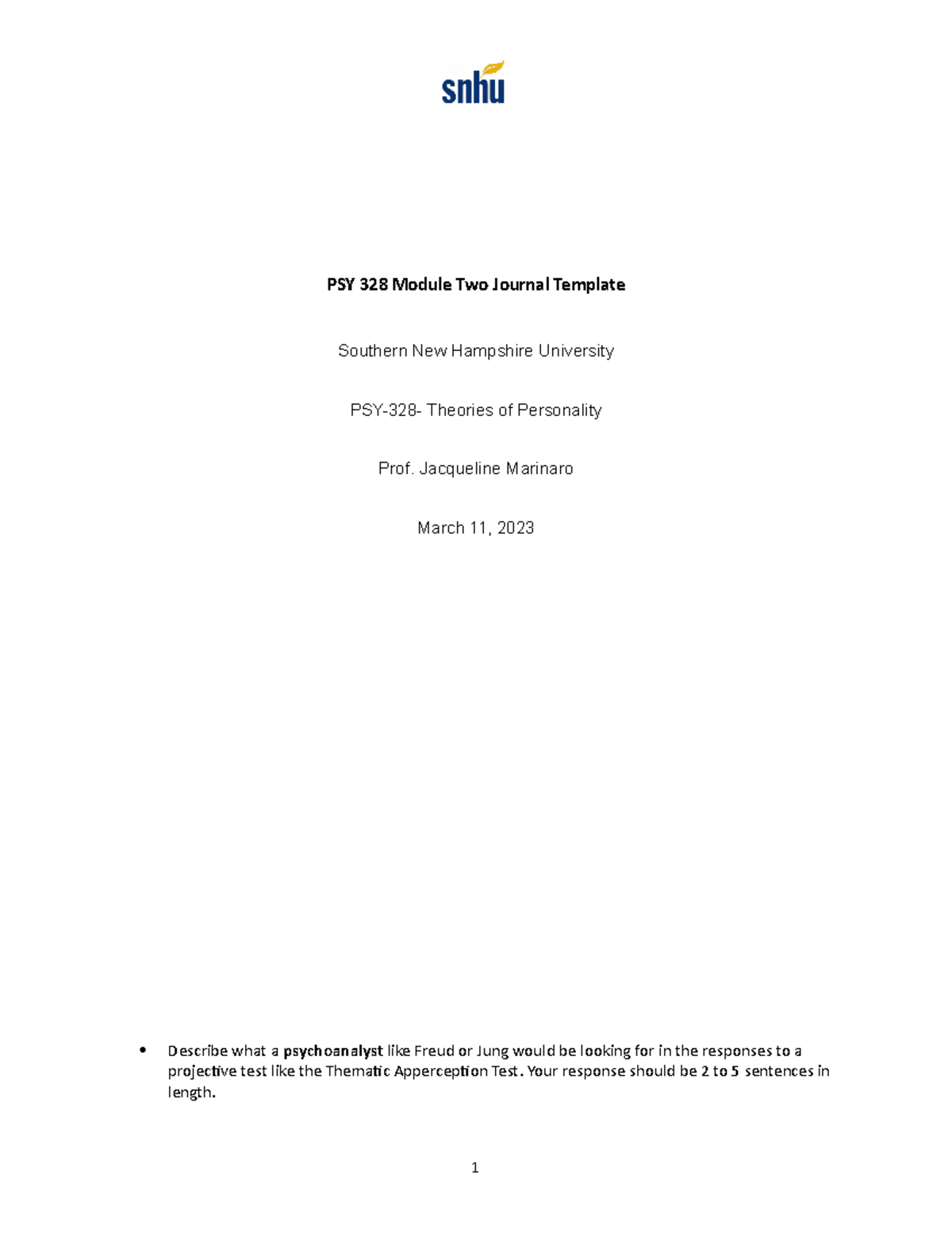 PSY 328 Module Two Journal Template - PSY 328 Module Two Journal ...