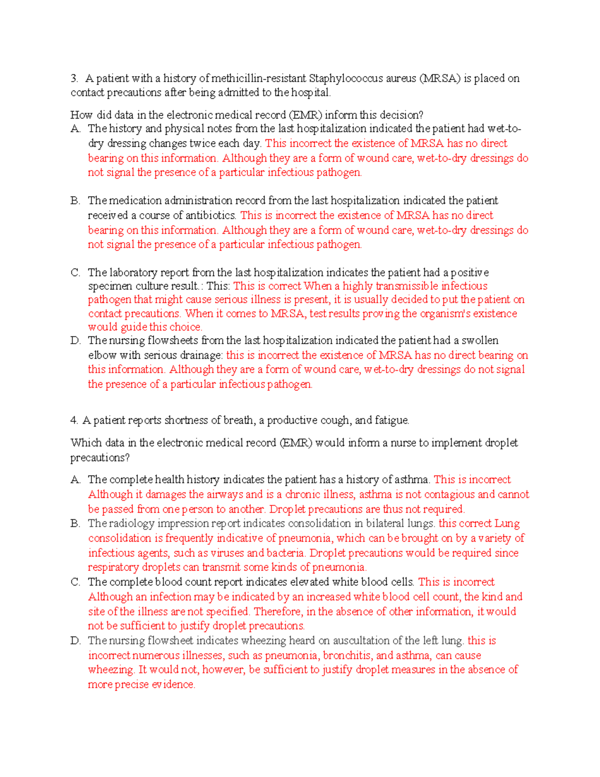CPT questions only - A patient with a history of methicillin-resistant ...