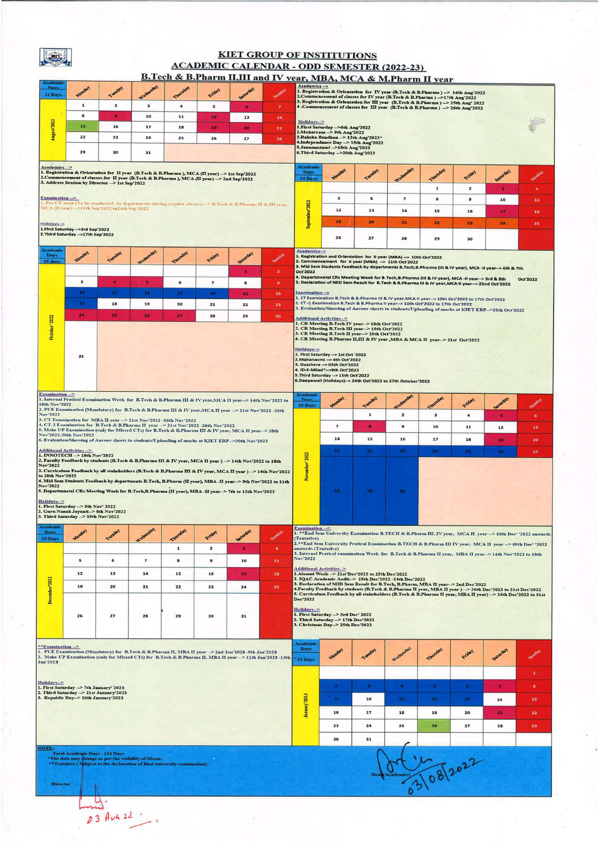 Academic Calender Odd Sem 2022 23 - KIET GROUP OF INSTITUTIONS ACADEMIC ...
