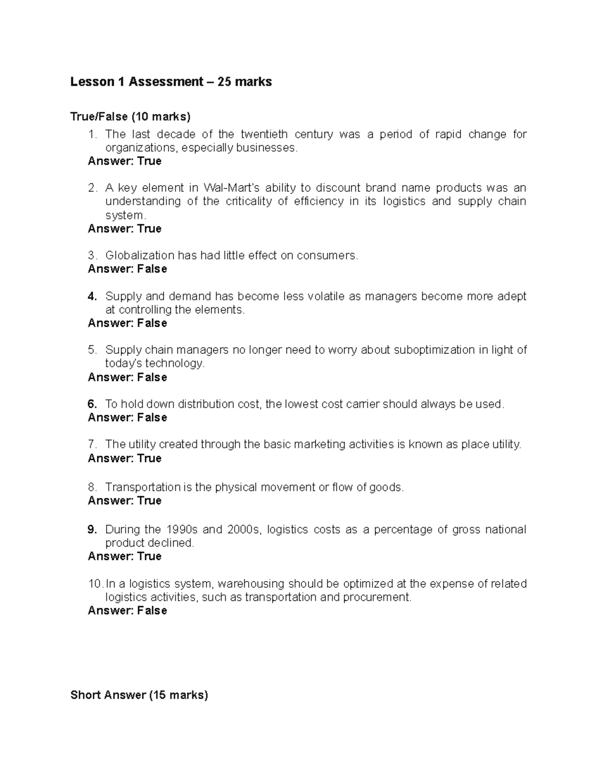 Lesson 1 Assessment - Assignment 1 - Lesson 1 Assessment – 25 marks ...