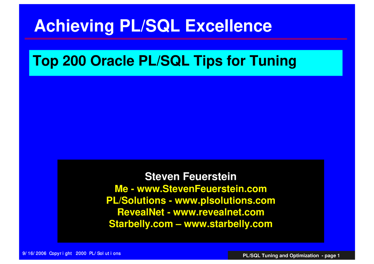 Top 200 Oracle Plsql Tips For Tuning PL SQL Tuning And Optimization