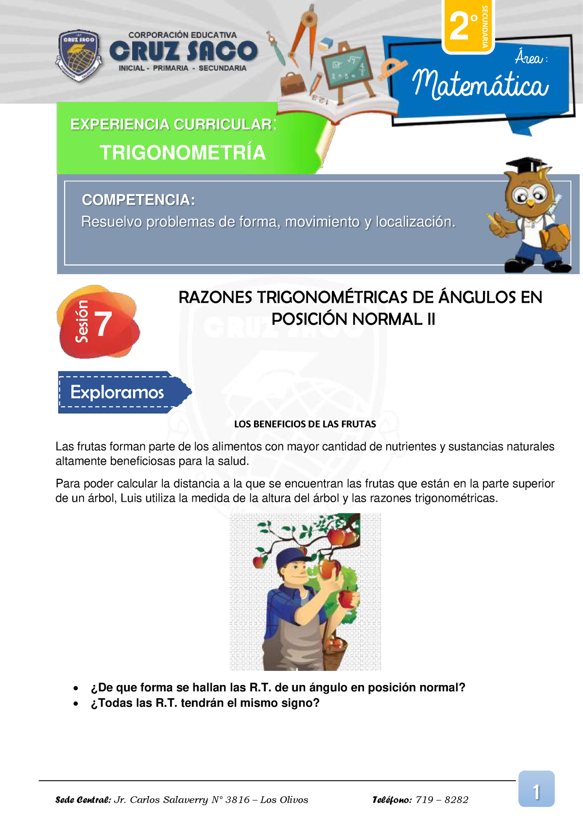 2ºaÑo Trigonometrías7 Razones Trigonométricas De Ángulos En Posición Normal Ii 9609