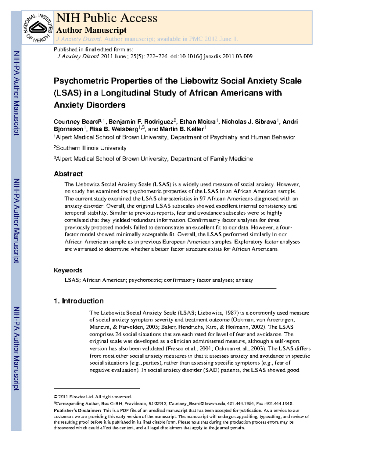 Lęk społeczny - Test - Psychometric Properties of the Liebowitz Social ...