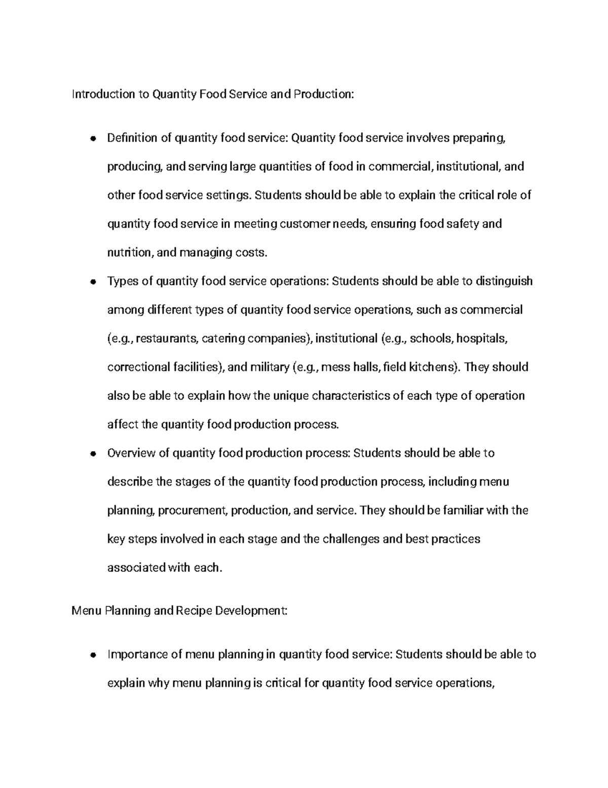 NTDT321 Final Introduction to Quantity Food Service and Production