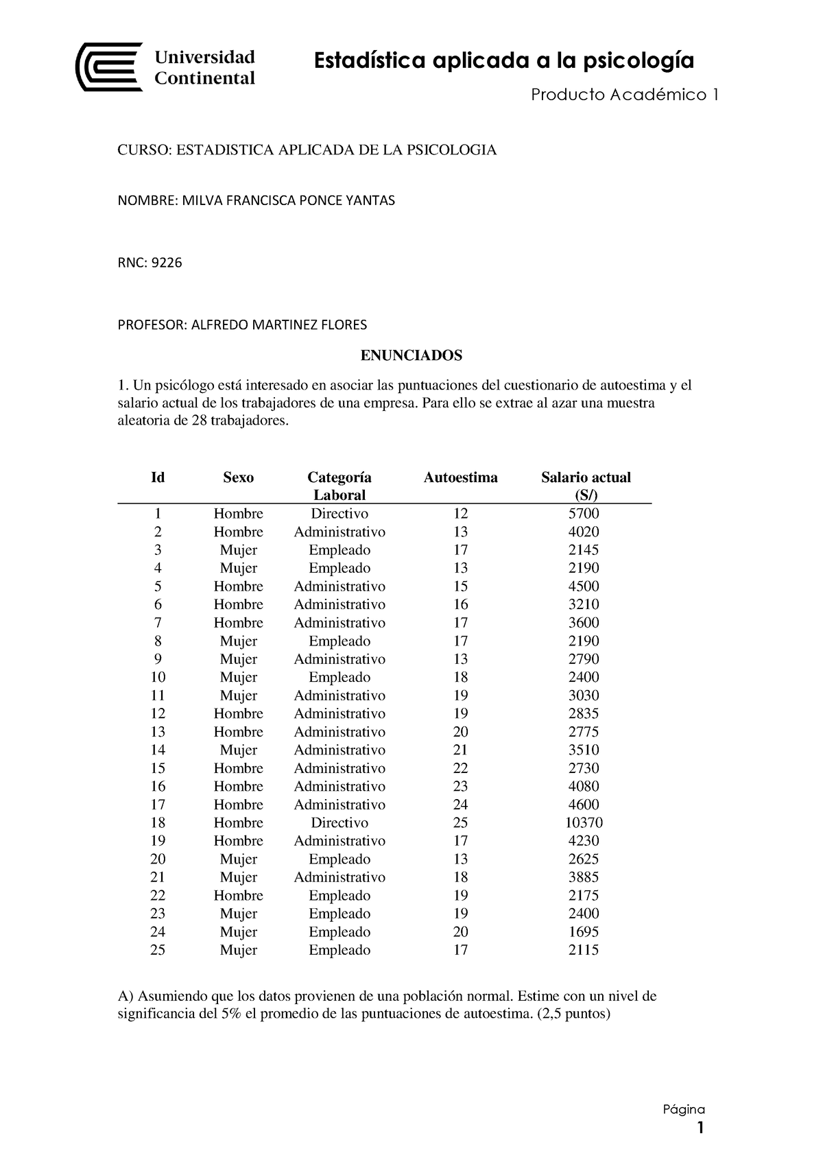 Pa Estadistica Aplicada A La Psicologia P Gina Producto Acad Mico Curso Estadistica