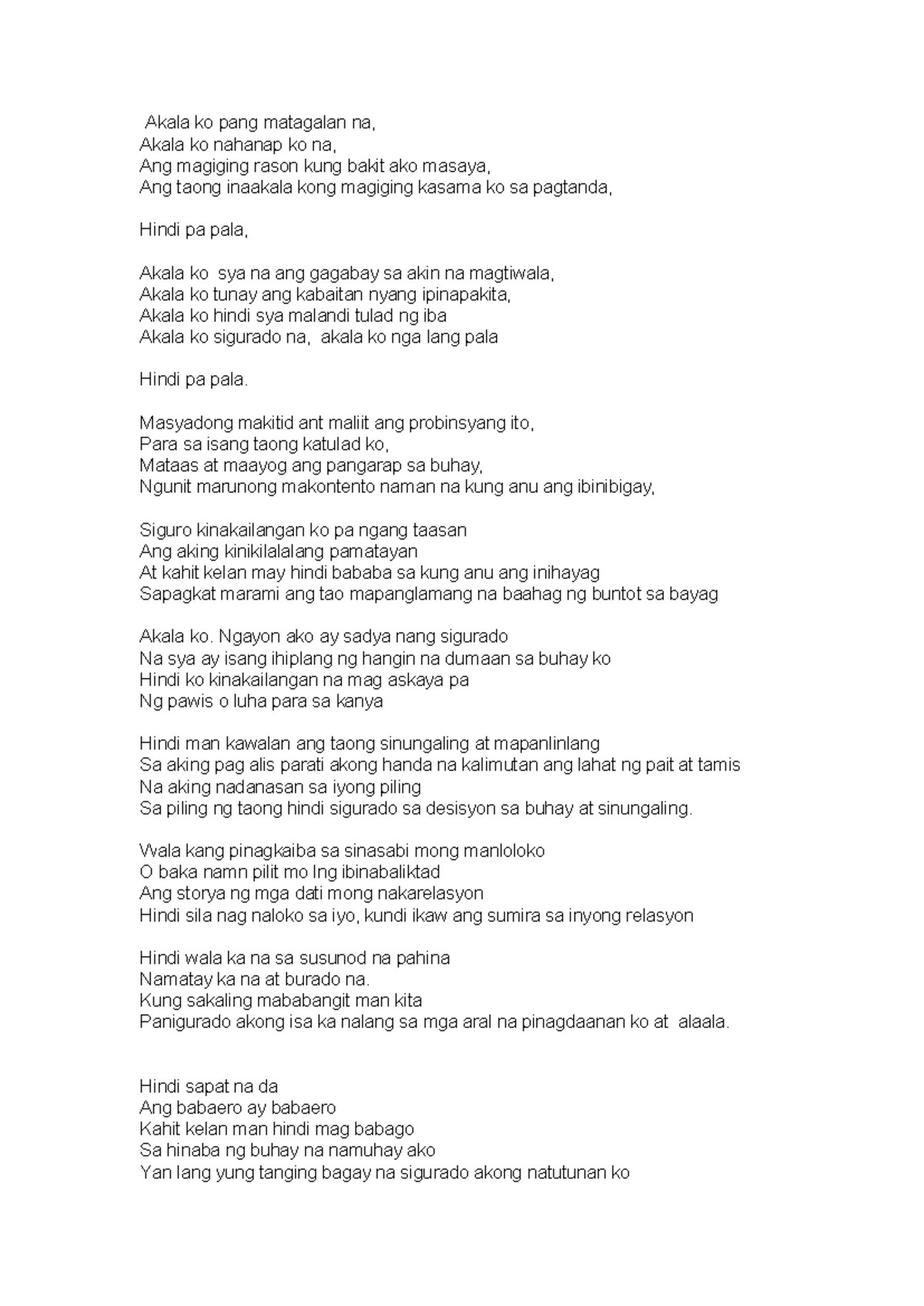 Akala ko hindi babaero - LITERARY POETRY - Akala ko pang matagalan na ...
