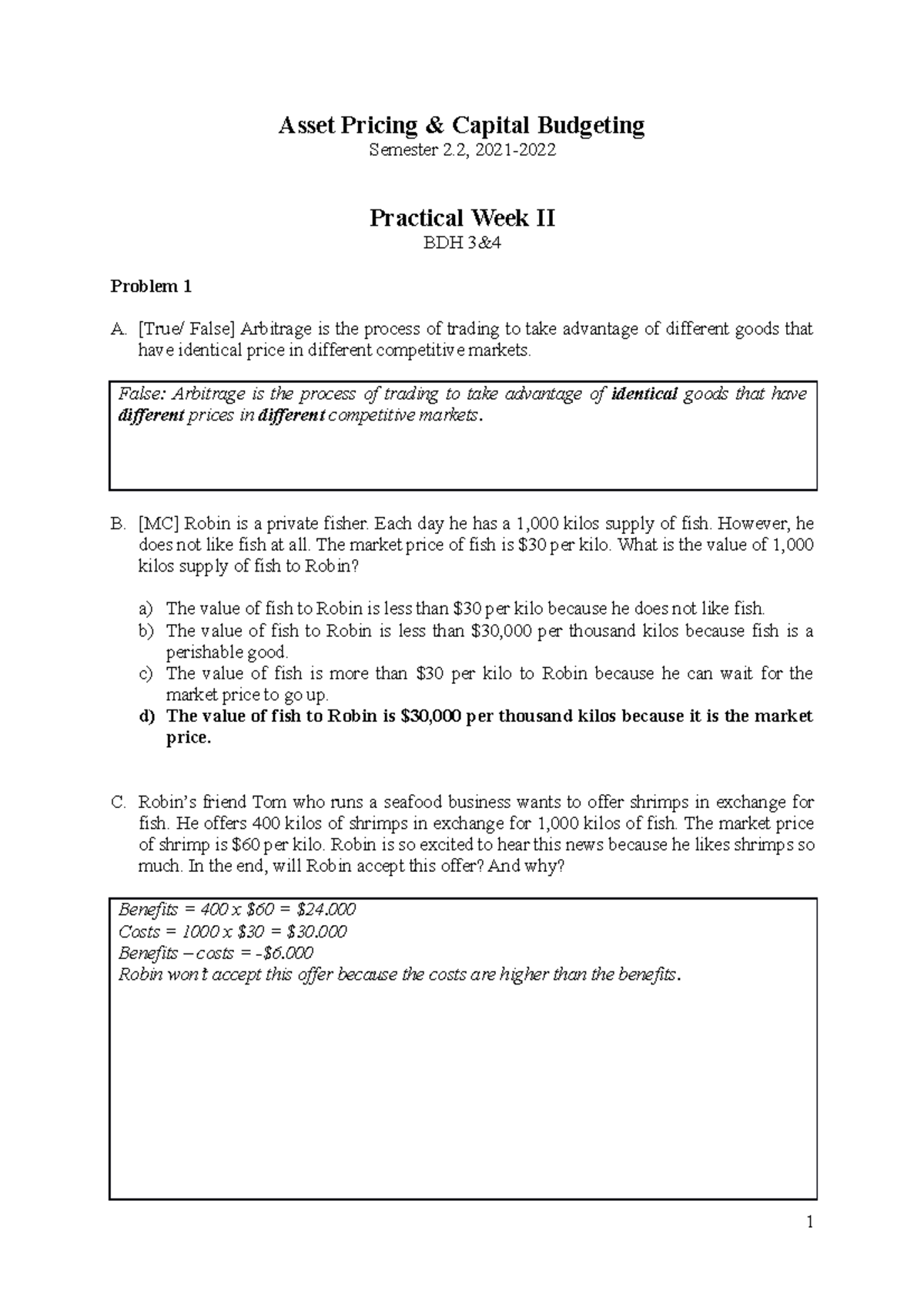 Practical 2 - Asset Pricing & Capital Budgeting Semester 2, 2021 ...