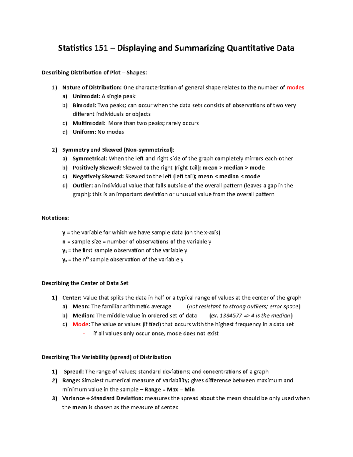 Part 2 - II - Summary Statistics 141/151 - Statistics 151 Displaying ...