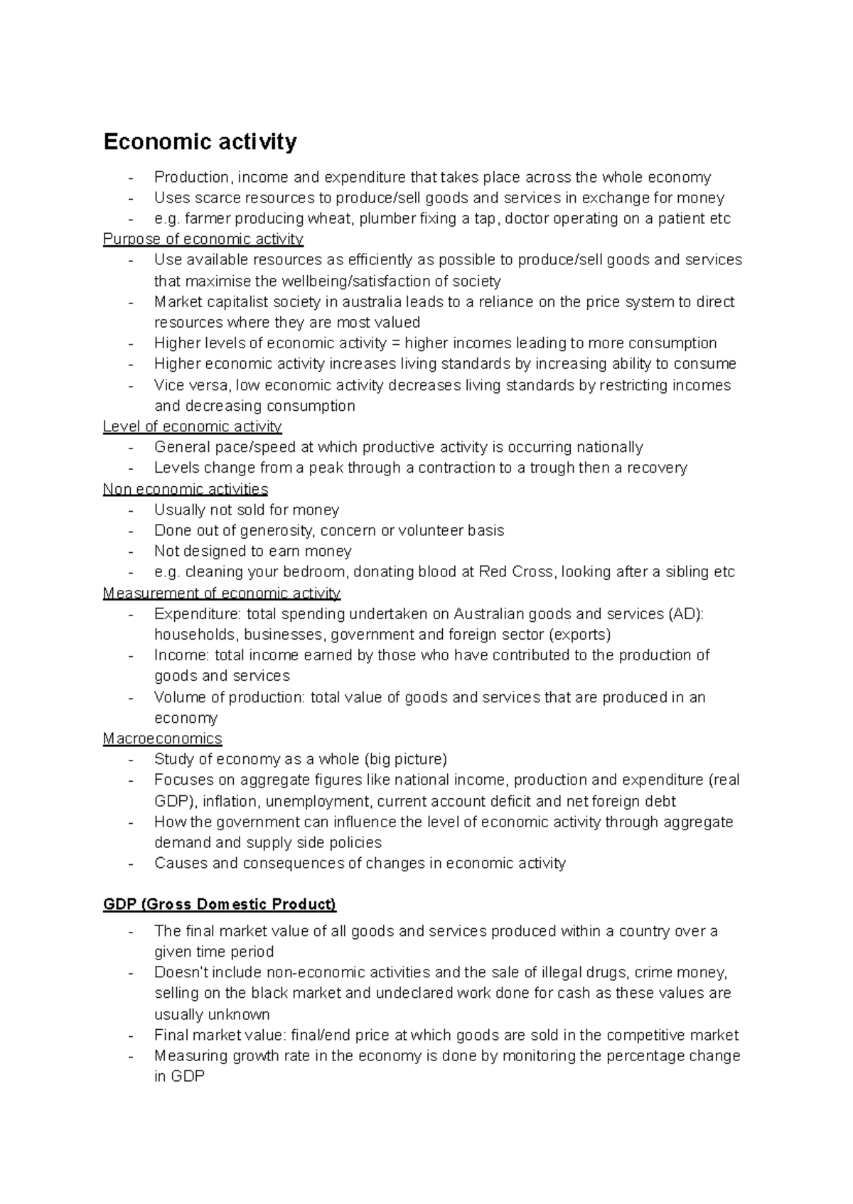 Eco notes - Economic activity Production, income and expenditure that ...