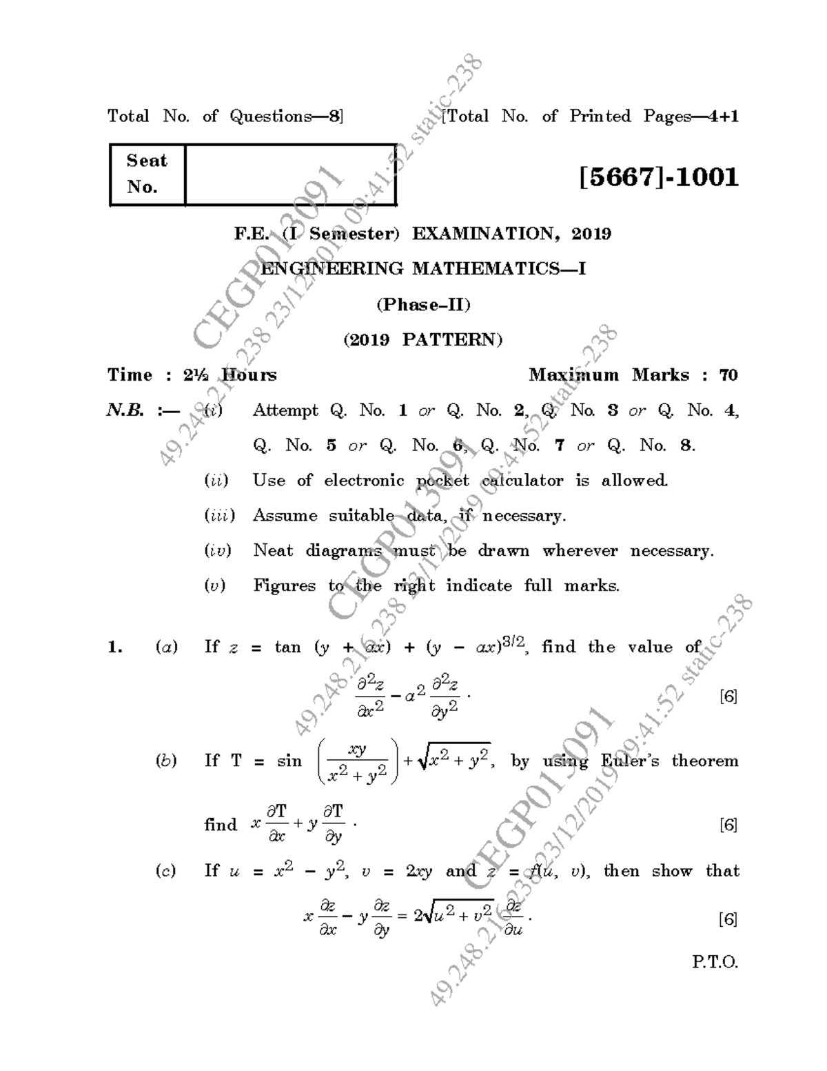 M1 End sem QP dec 19 - Paper - P.T. Total No. of Questions— 8 ] [Total ...