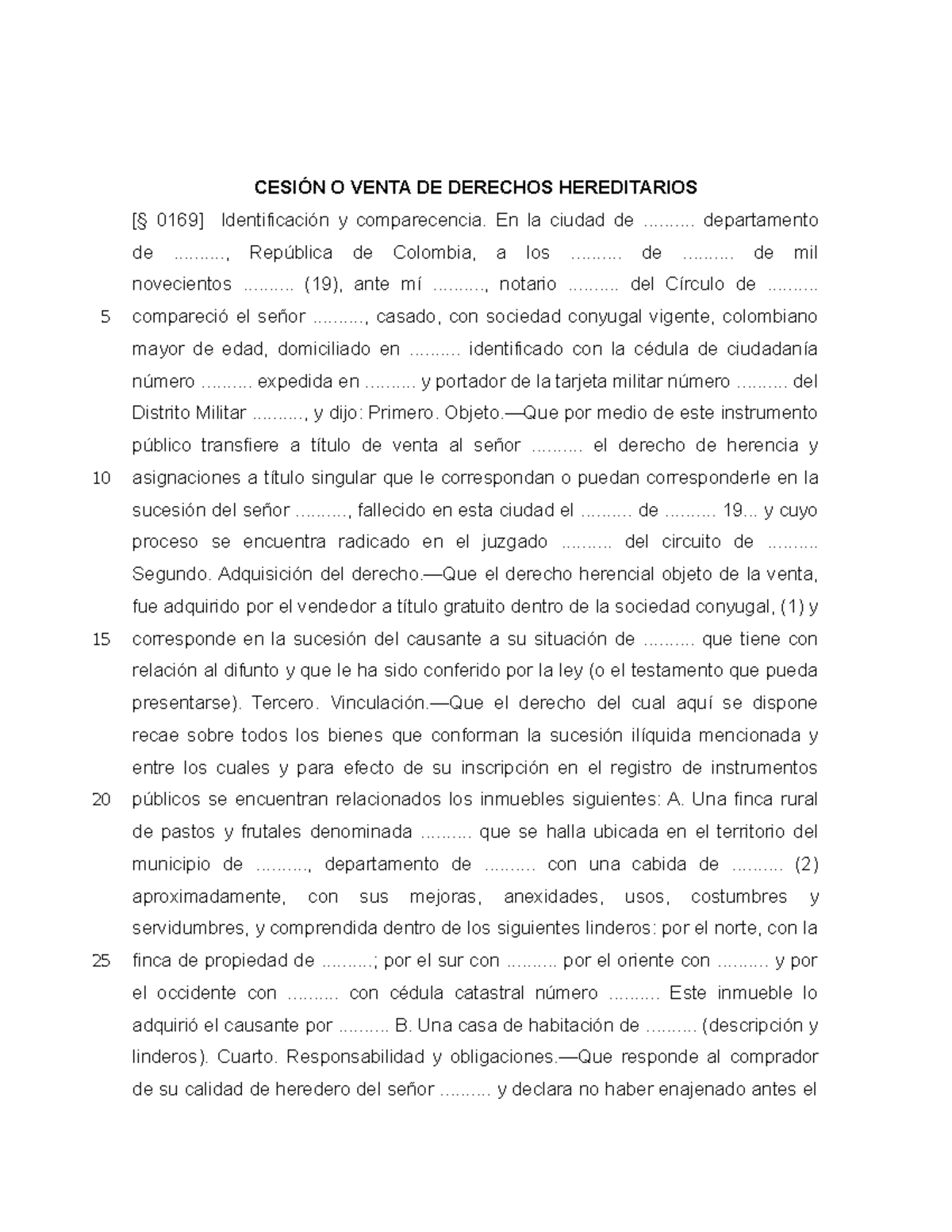 Cesión O Venta DE Derechos Hereditarios - CESIÓN O VENTA DE DERECHOS ...