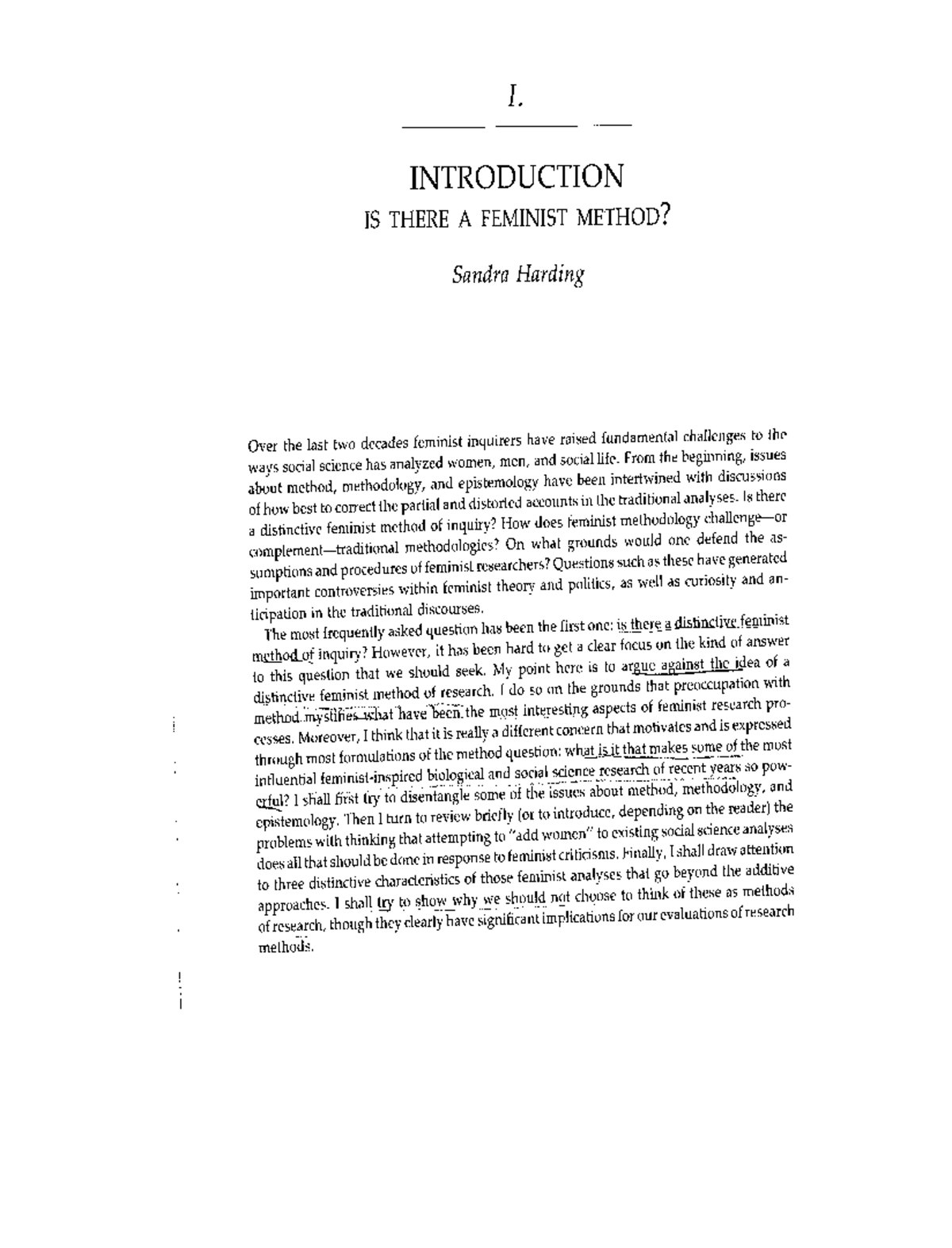 Harding - Presribed reading for Feminist research methods. - Research ...