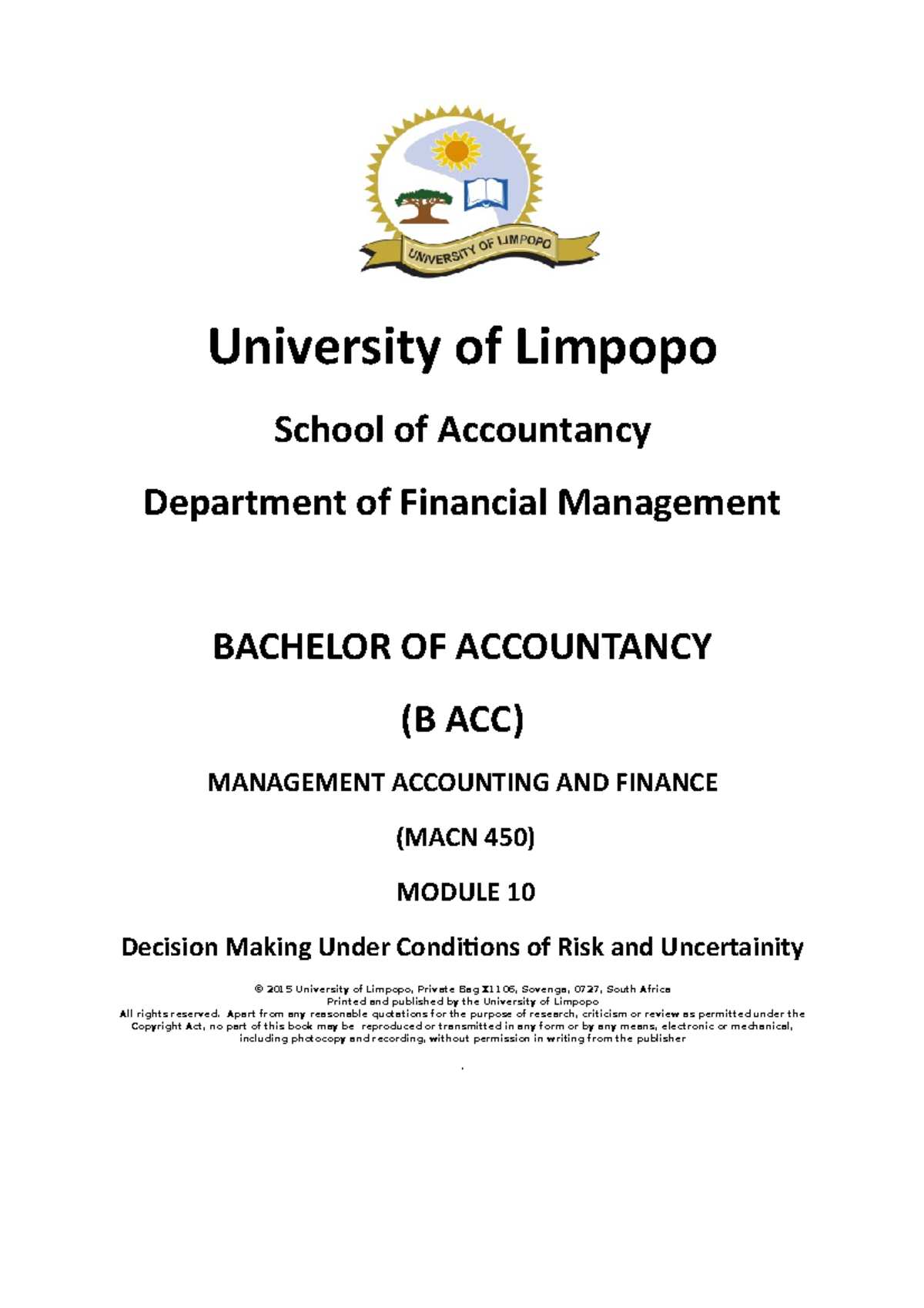 Decision tree notes university of limpopo school of accountancy