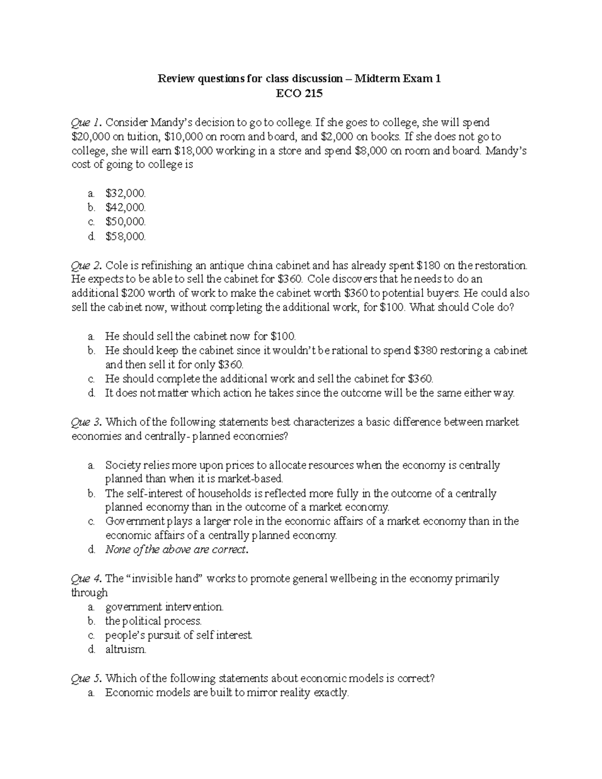 ECO 215 Ch1-4Review Questions - Review Questions For Class Discussion ...