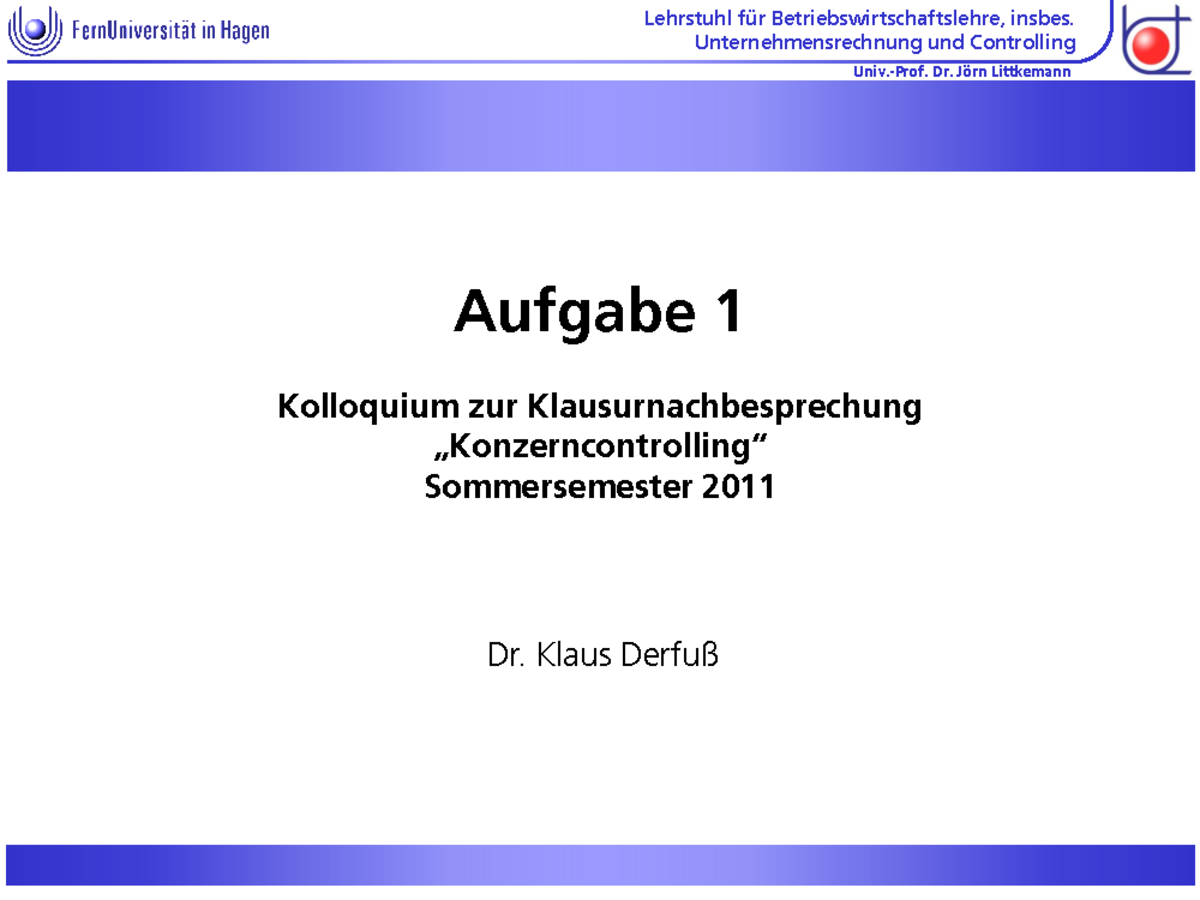 Probeklausur 15 September 2011, Fragen Und Antworten - Aufgabe Und ...