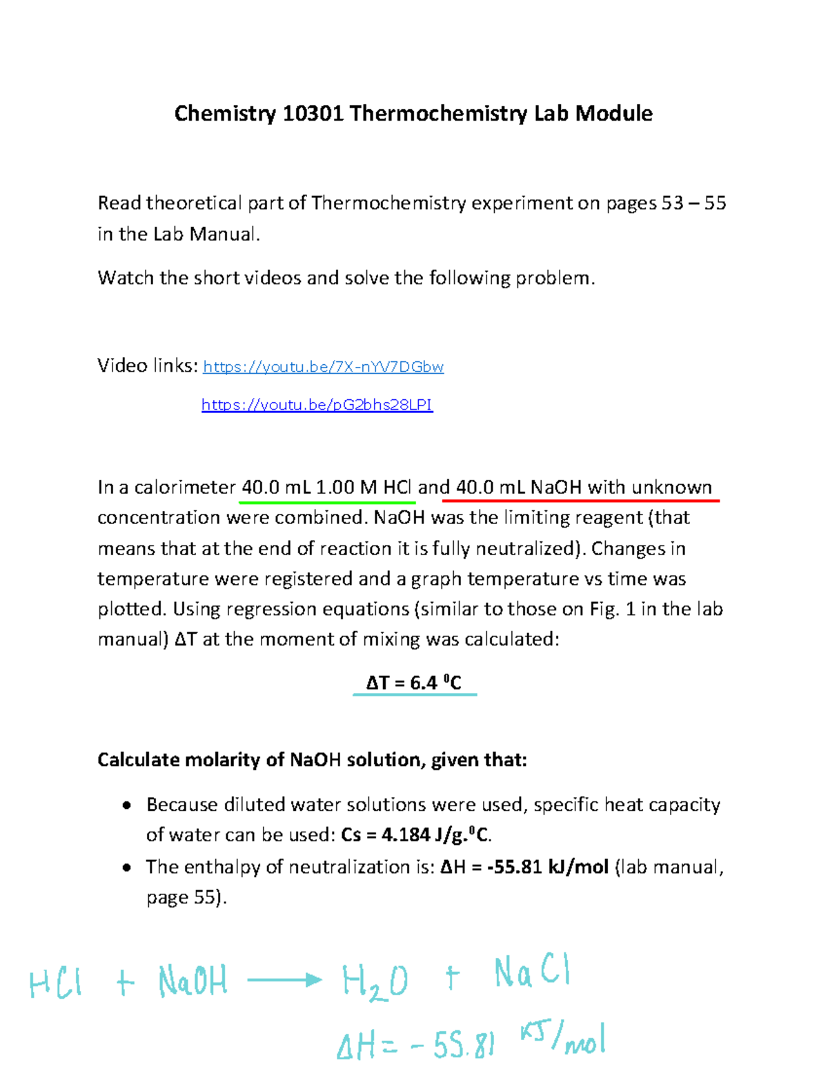 Lab 4 Thermochemistry Lab Module Chemistry 10301