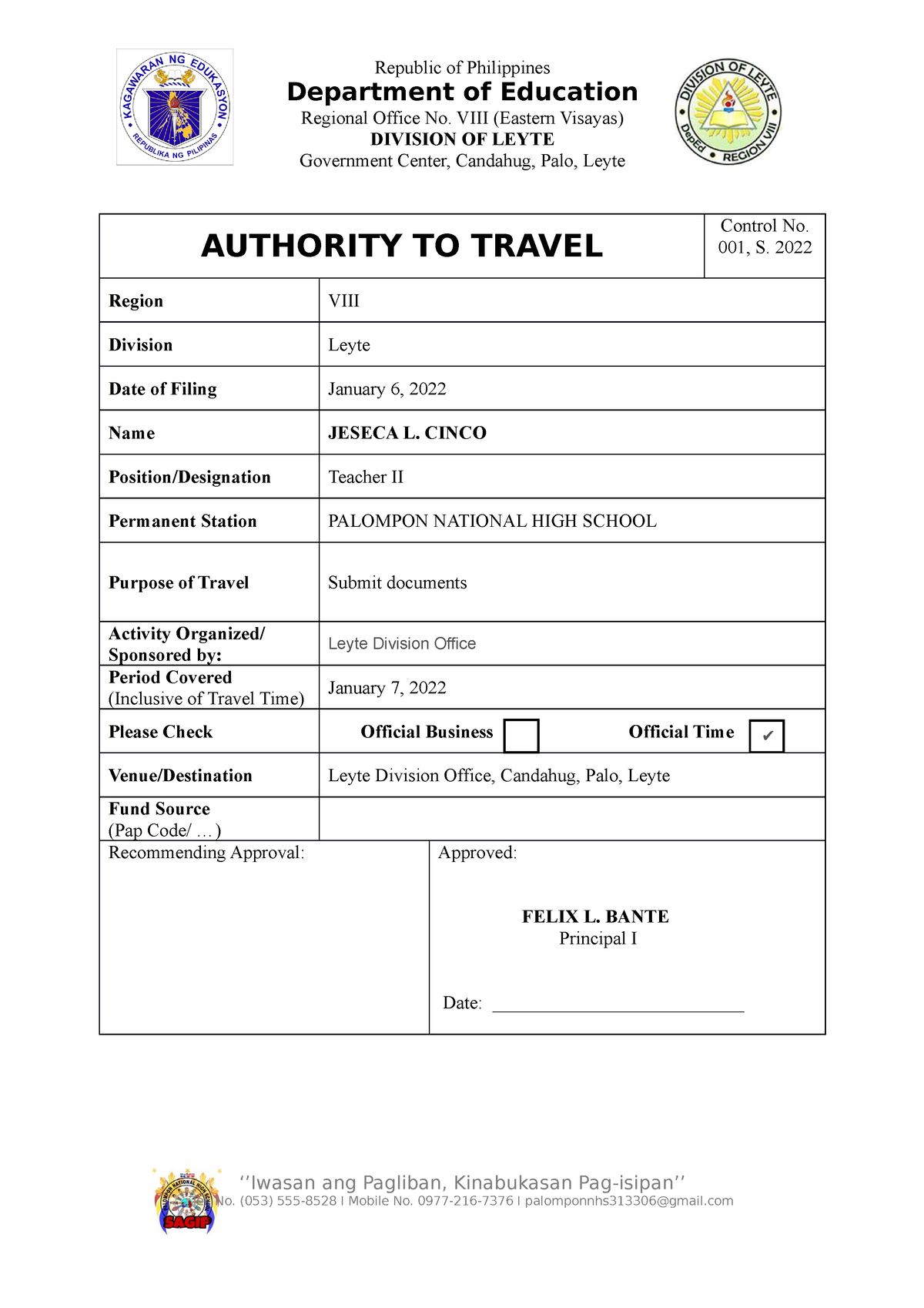 travel order template deped