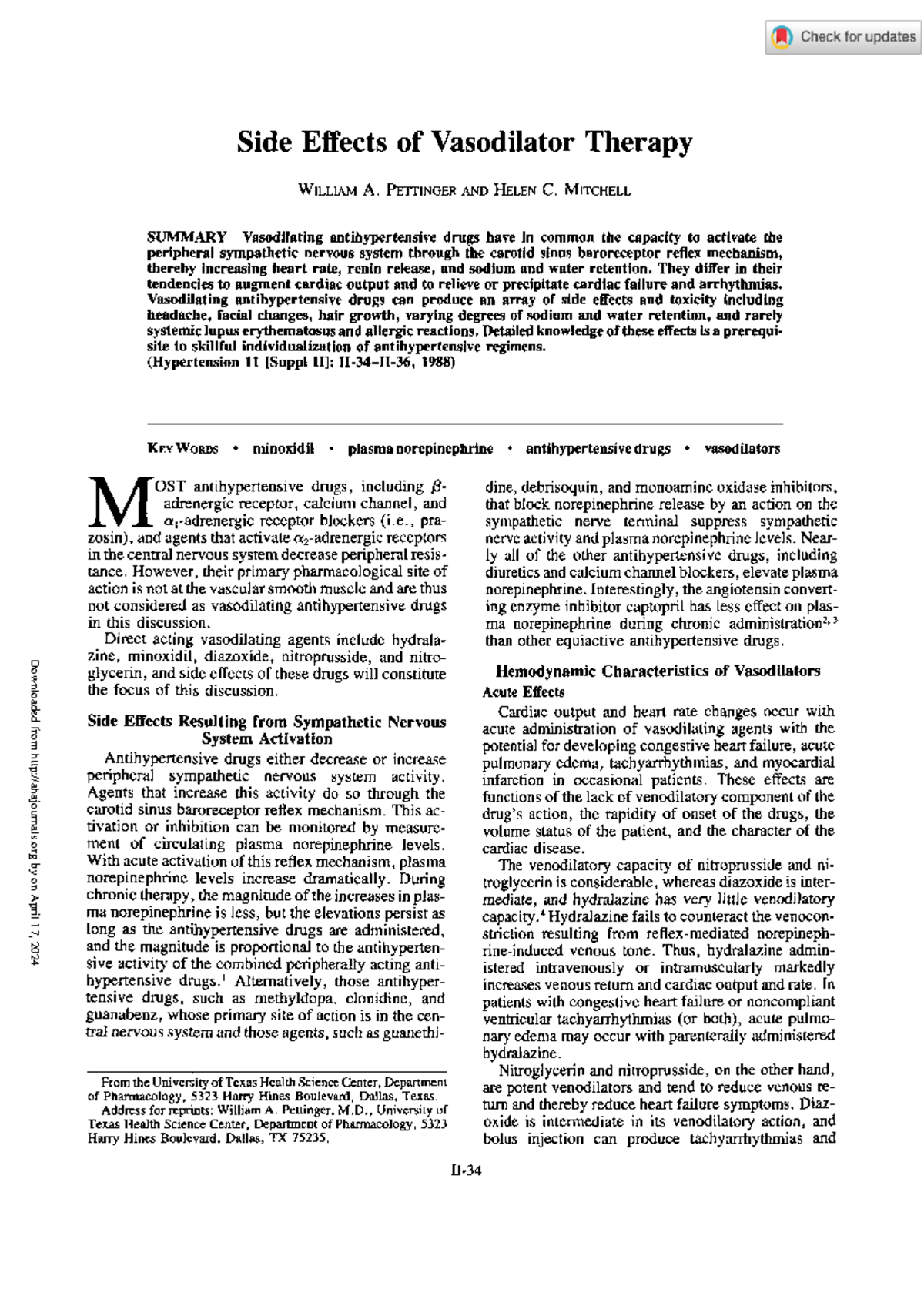 Pettinger mitchell 1988 side effects of vasodilator therapy Side Effects of Vasodilator