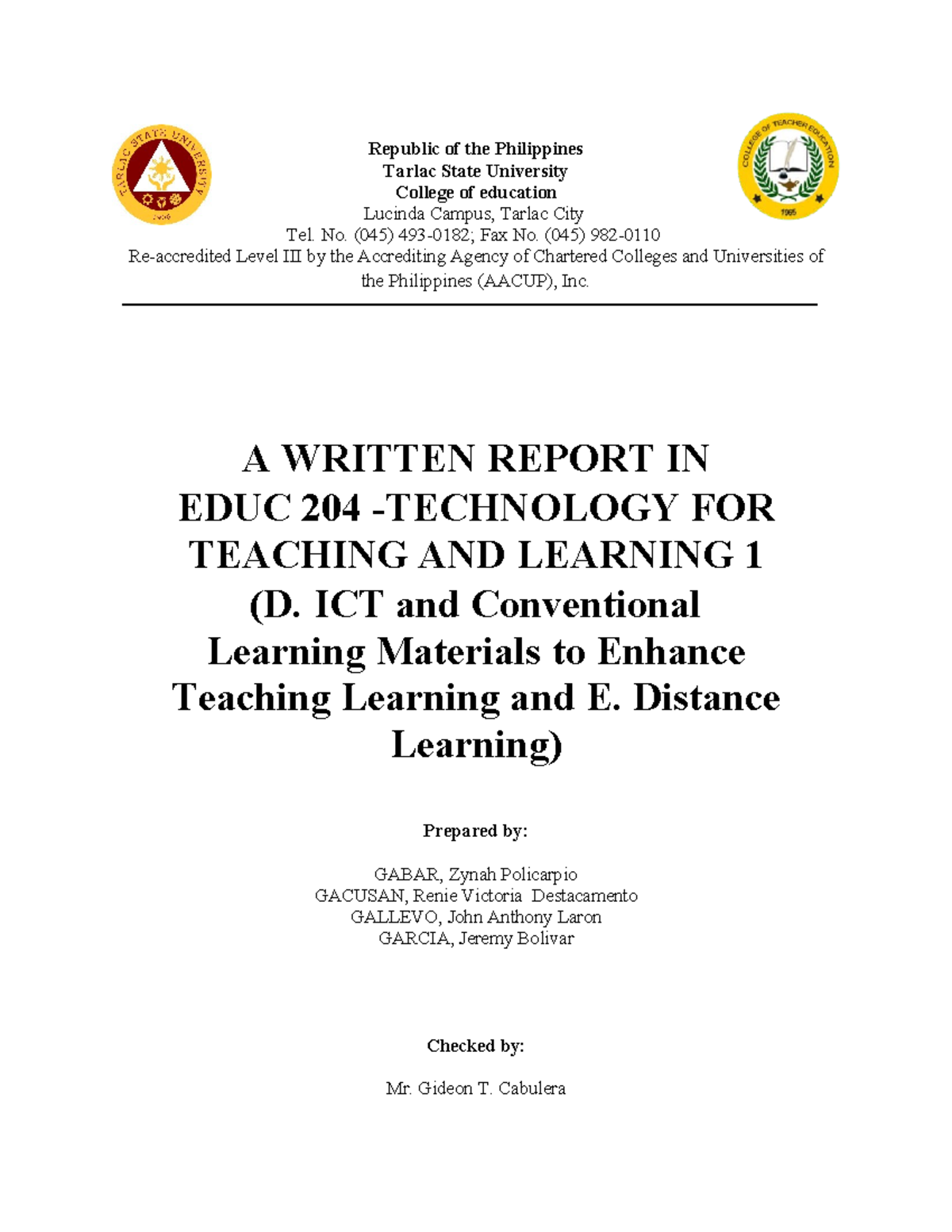 Group 5- Written- Report - Republic of the Philippines Tarlac State ...