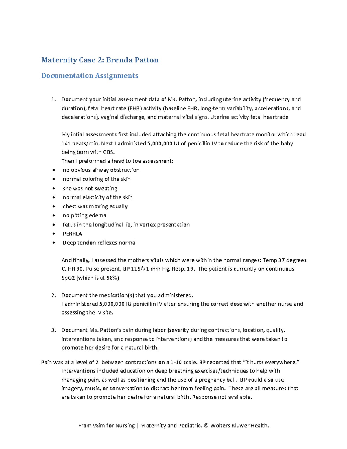 Documentation Clinical 5 158 From vSim for Nursing Maternity and