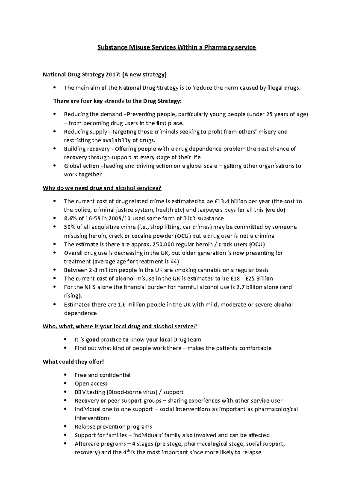 Substance Misuse PT 2 - Lecture notes 2 - Substance Misuse Services ...