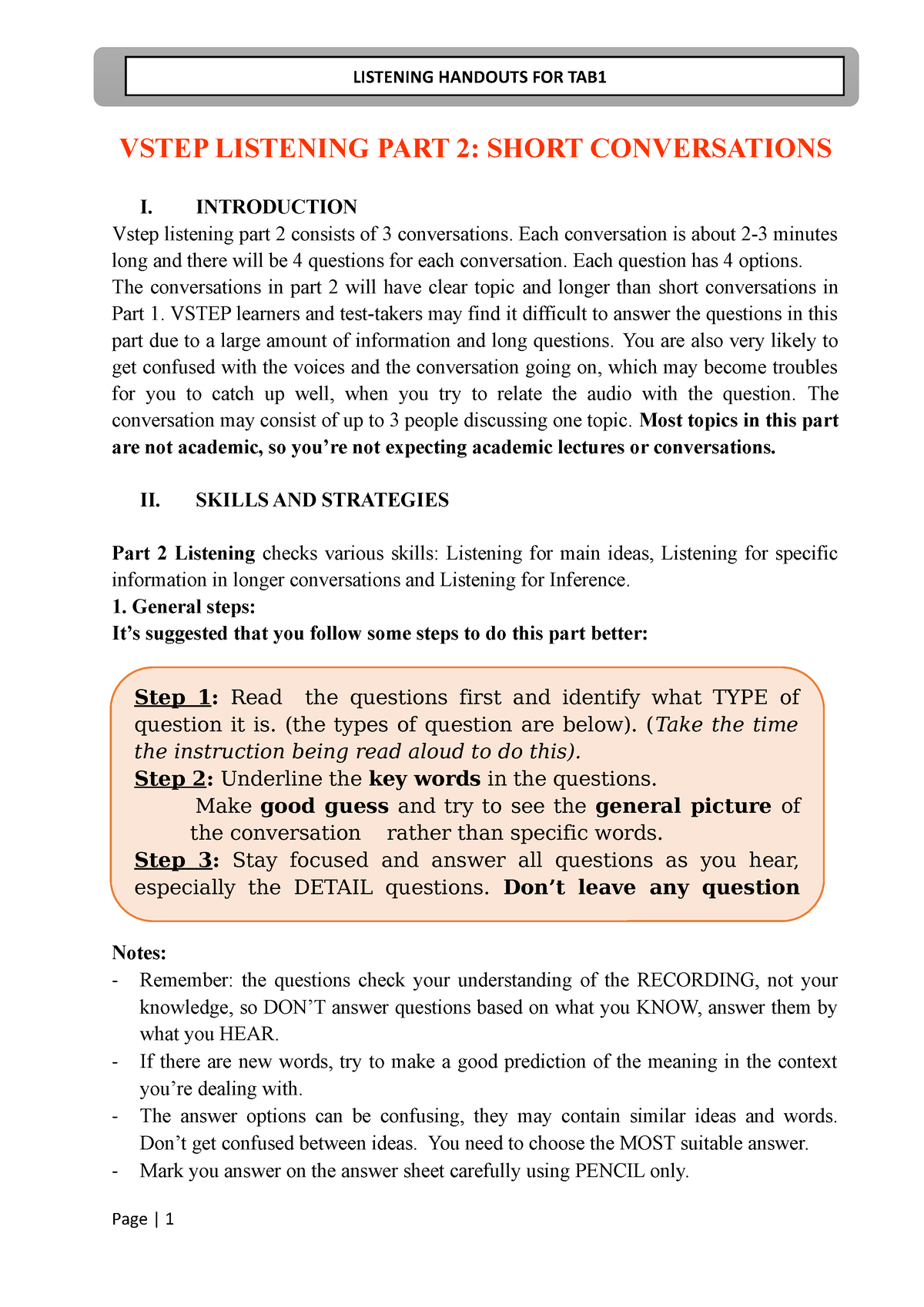 B1 Listening Handout 2 Listening Test Part 2 - VSTEP LISTENING PART 2 ...