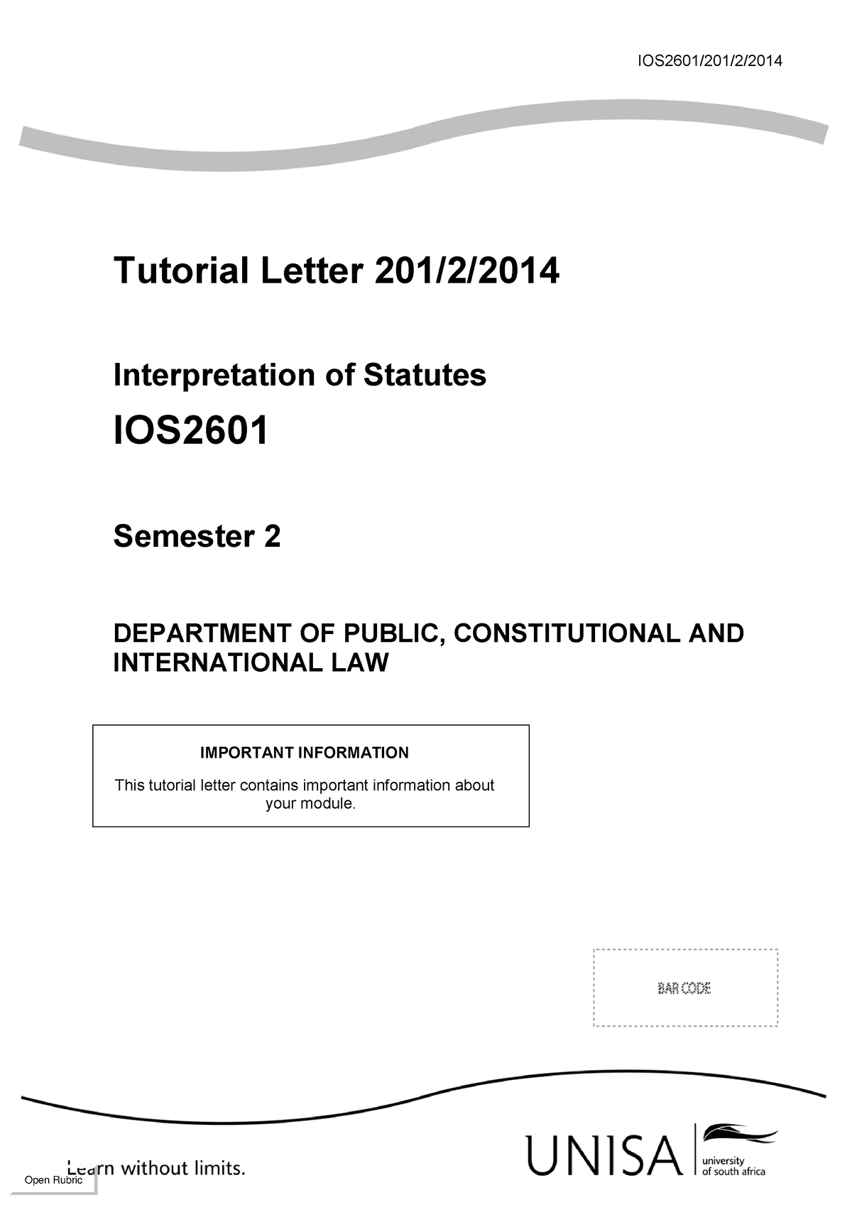 IOS2601-tutorial Letter 201 Very Important - IOS2601/201/2/201 4 ...