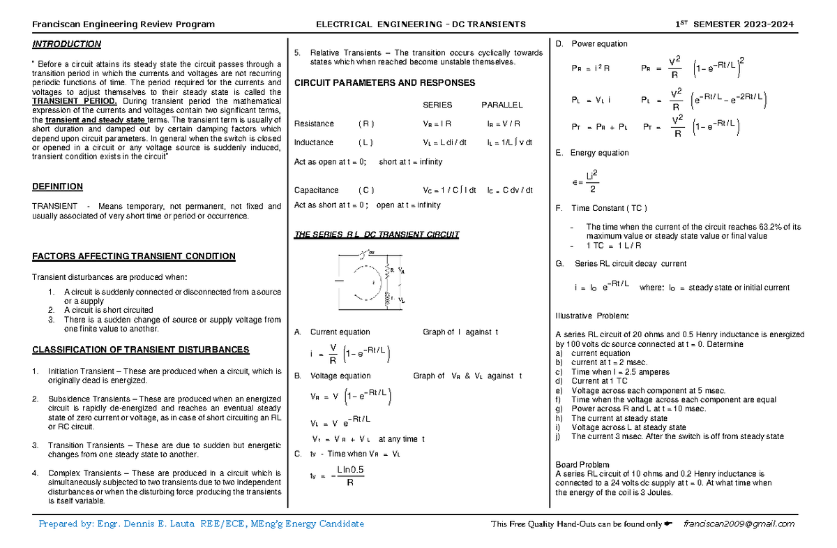 DC Transient HAND OUTS - clakckjvnkjdvnjkv - INTRODUCTION “ Before a ...