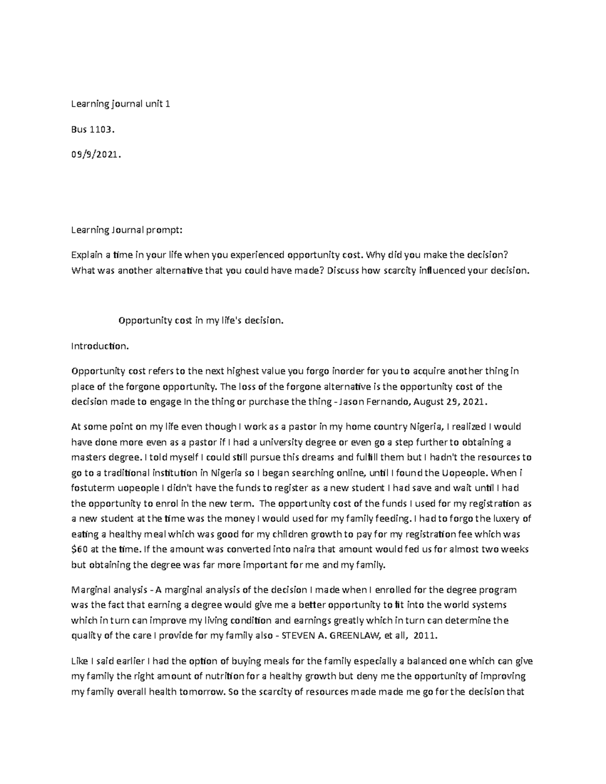 Learning journal unit 1 Bus 1103 - Learning journal unit 1 Bus 1103. 09 ...