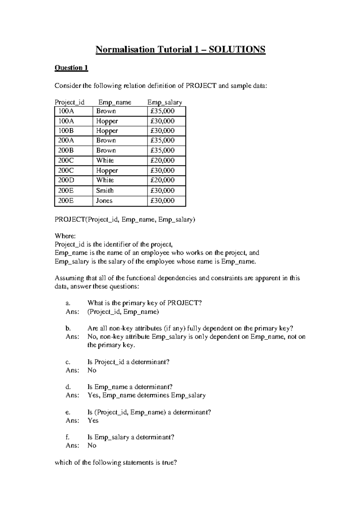 Normalisation Tutorial Solutions - Normalisation Tutorial 1 – SOLUTIONS ...