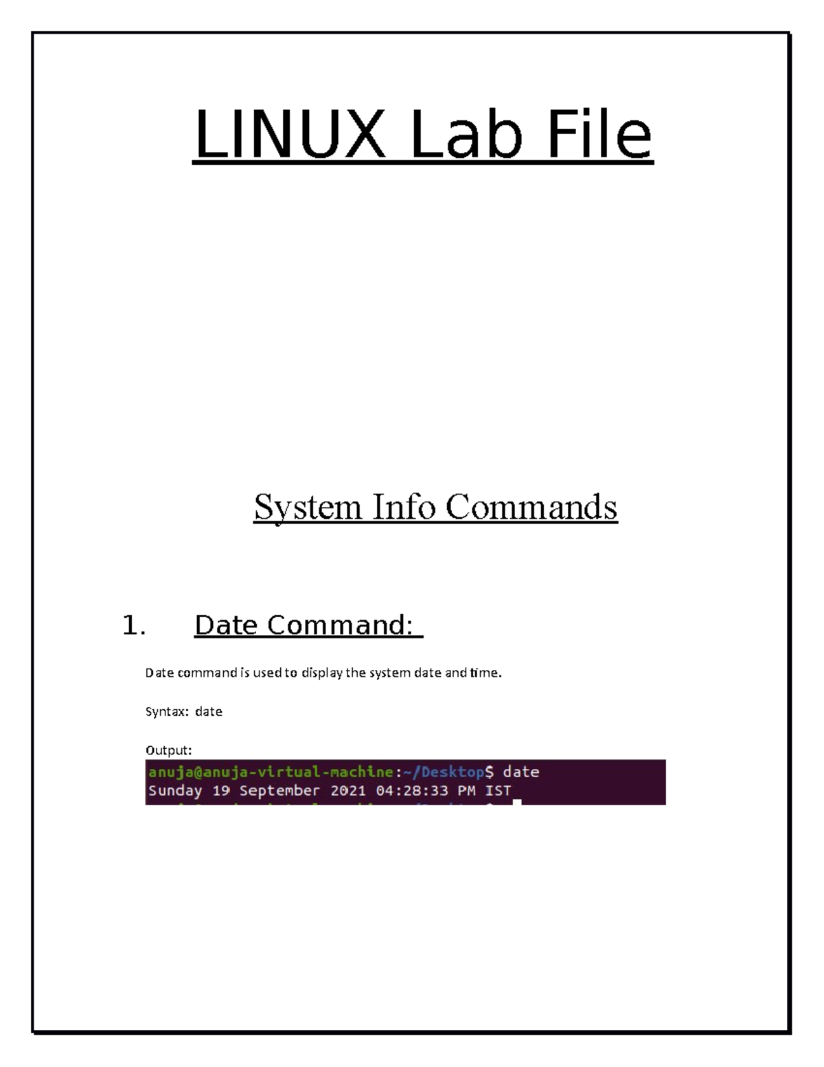 Linux Lab File (Auto Recovered) - Introduction to management - Studocu