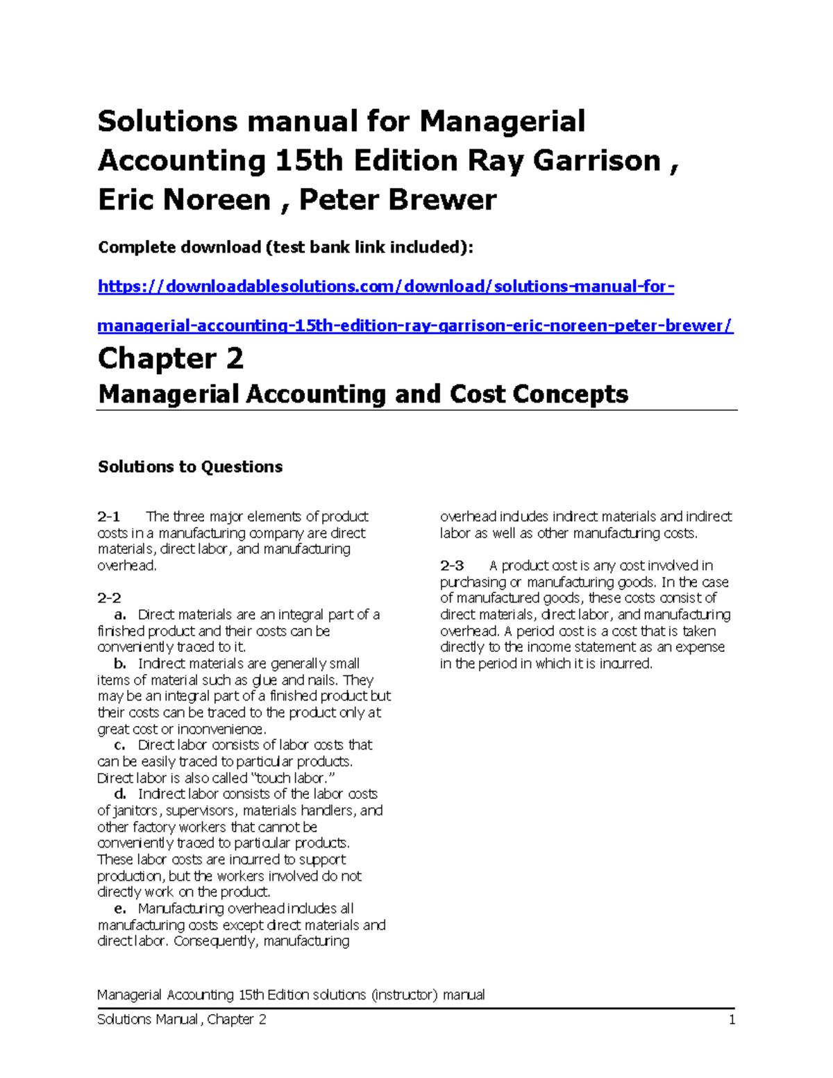 Toaz - Accounitng - Managerial Accounting 15th Edition Solutions ...