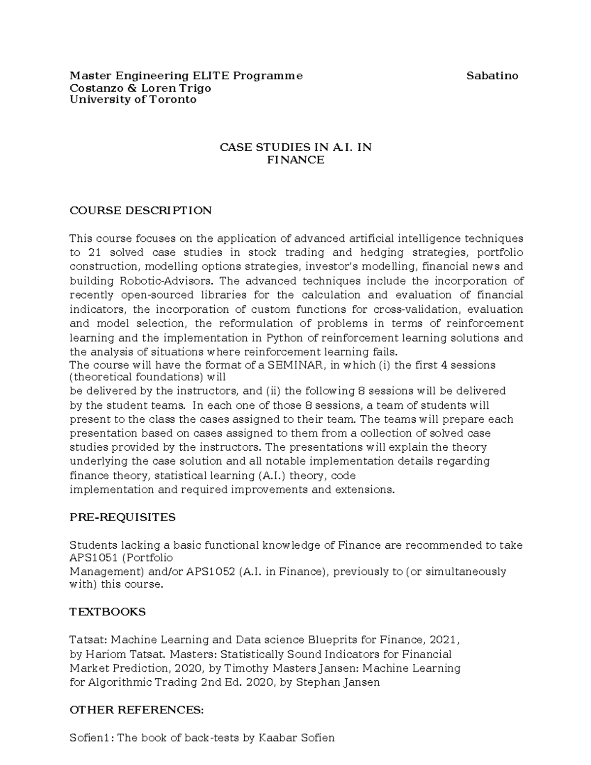 CASE Studies IN A - Course on cases of AI in finance - Master ...