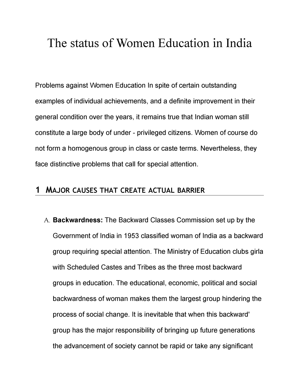 report on status of women's education in tamilnadu