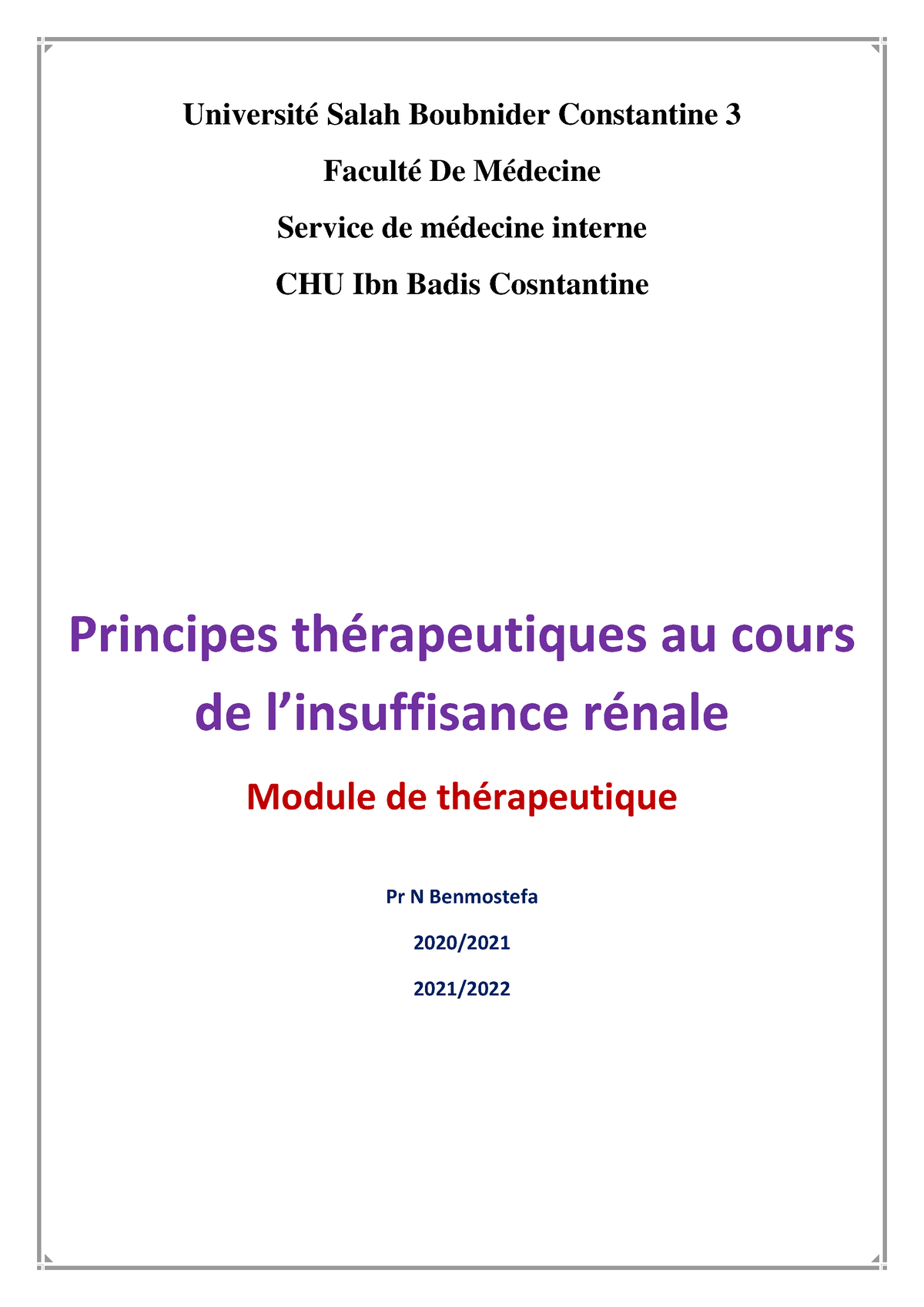 Principes Thérapeutiques Au Cours - Université Salah Boubnider ...