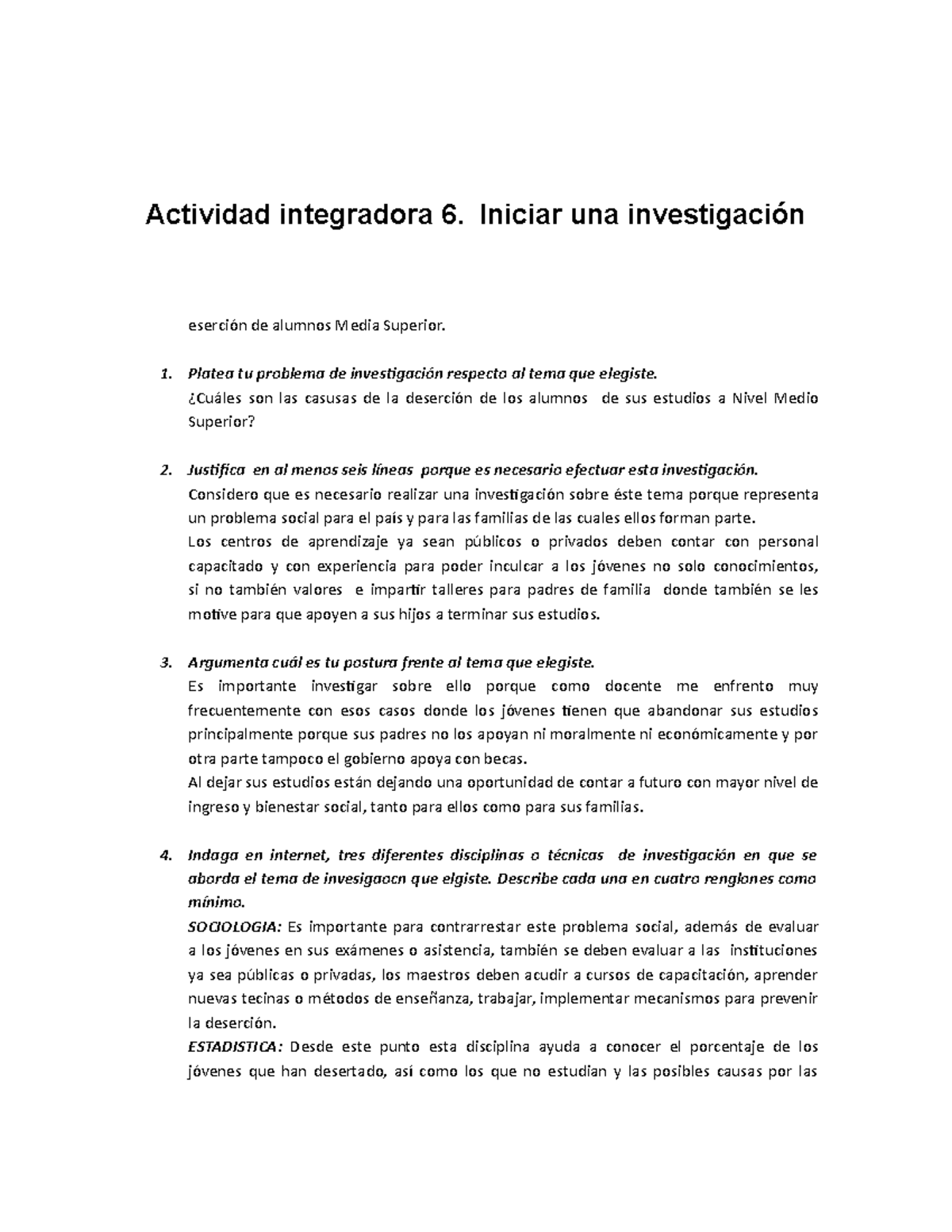 Actividad Integradora 6. Iniciar Una Investigación - Actividad ...