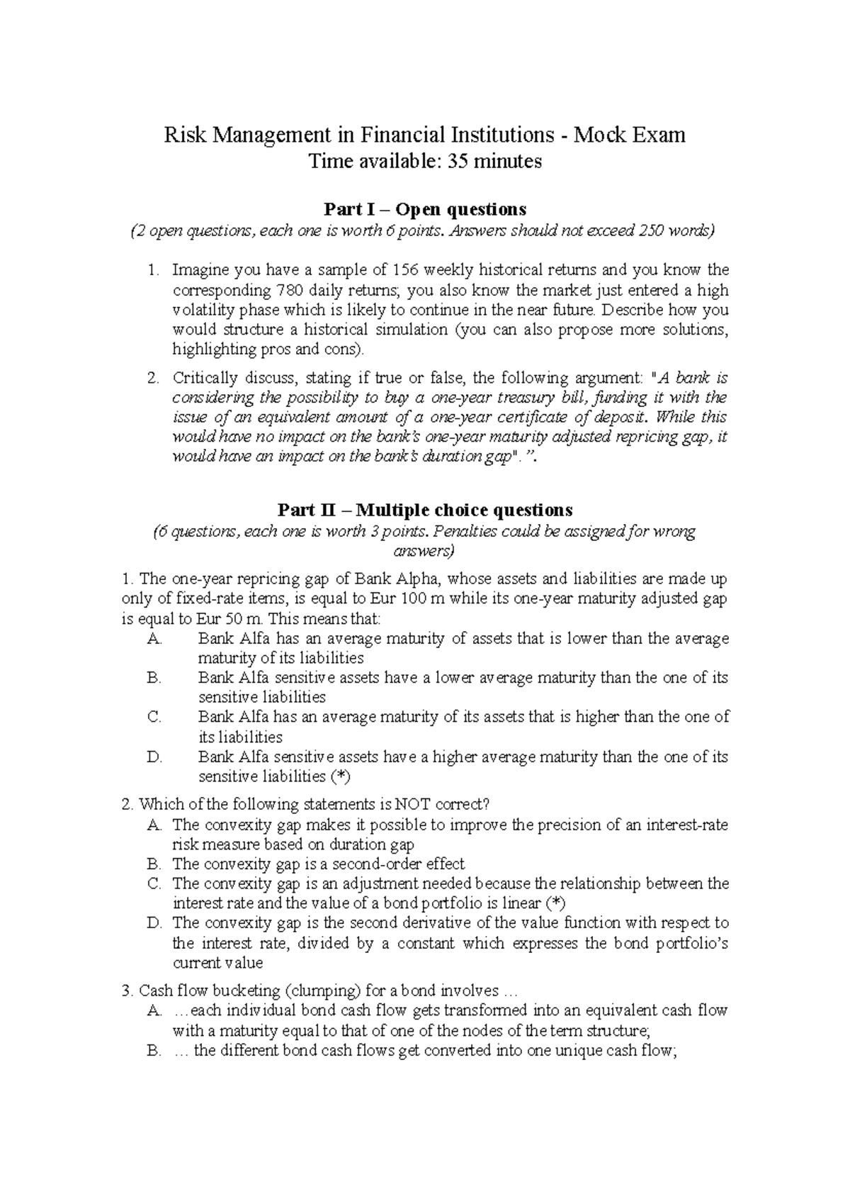 Mid Term Mock Exam 2022 - Risk Management in Financial Institutions ...