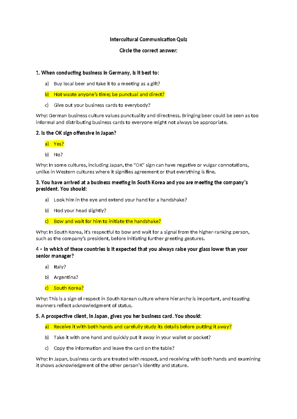 Intercultural Communication Quiz - When conducting business in Germany ...