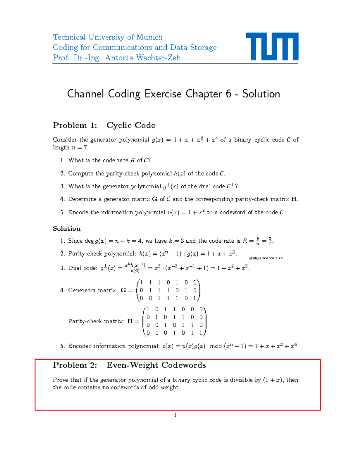 Solution 6 - Technical University of Munich Coding for Communications ...