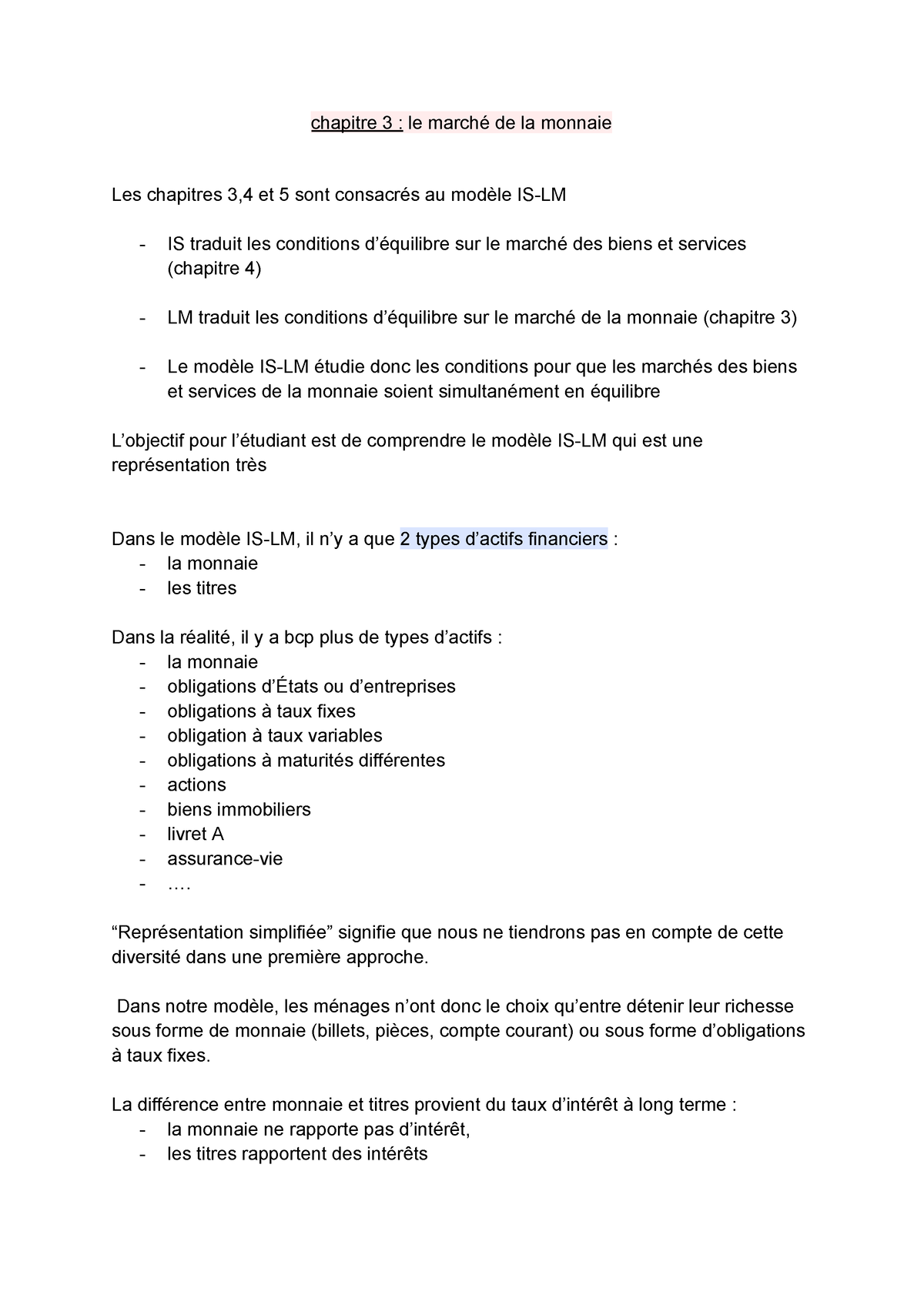 Chapitre 3 Macroéconomie L1 - Chapitre 3 : Le Marché De La Monnaie Les ...