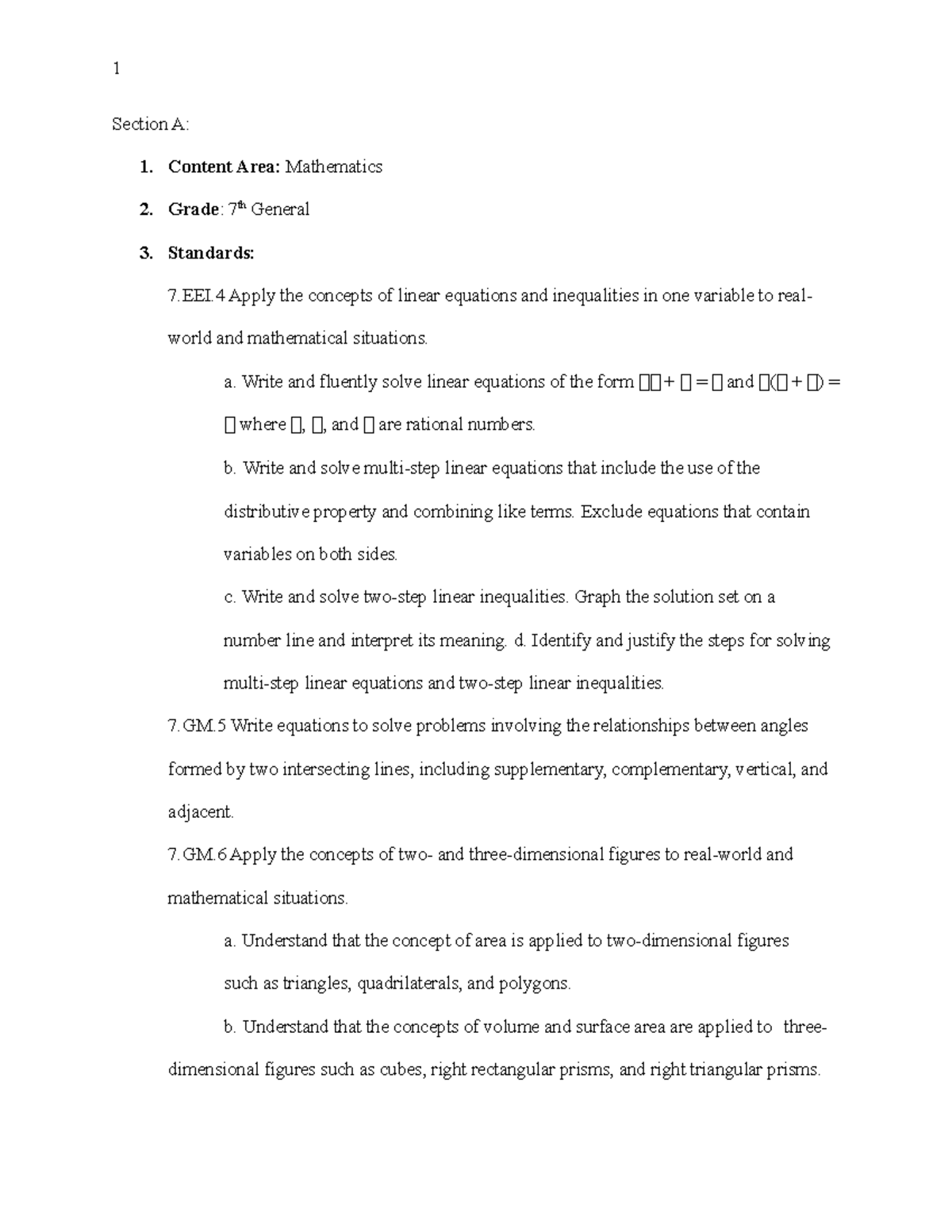 D185 Task 3 - D185 Task 3 - Section A: 1. Content Area: Mathematics 2 ...
