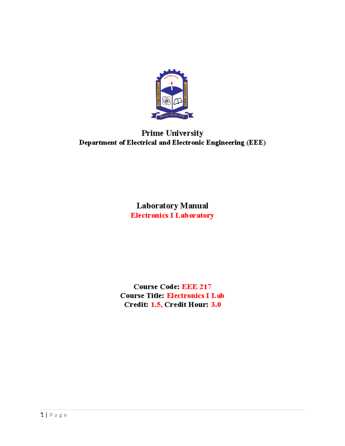 Lab Manual Electronics I Prime University Department of Electrical