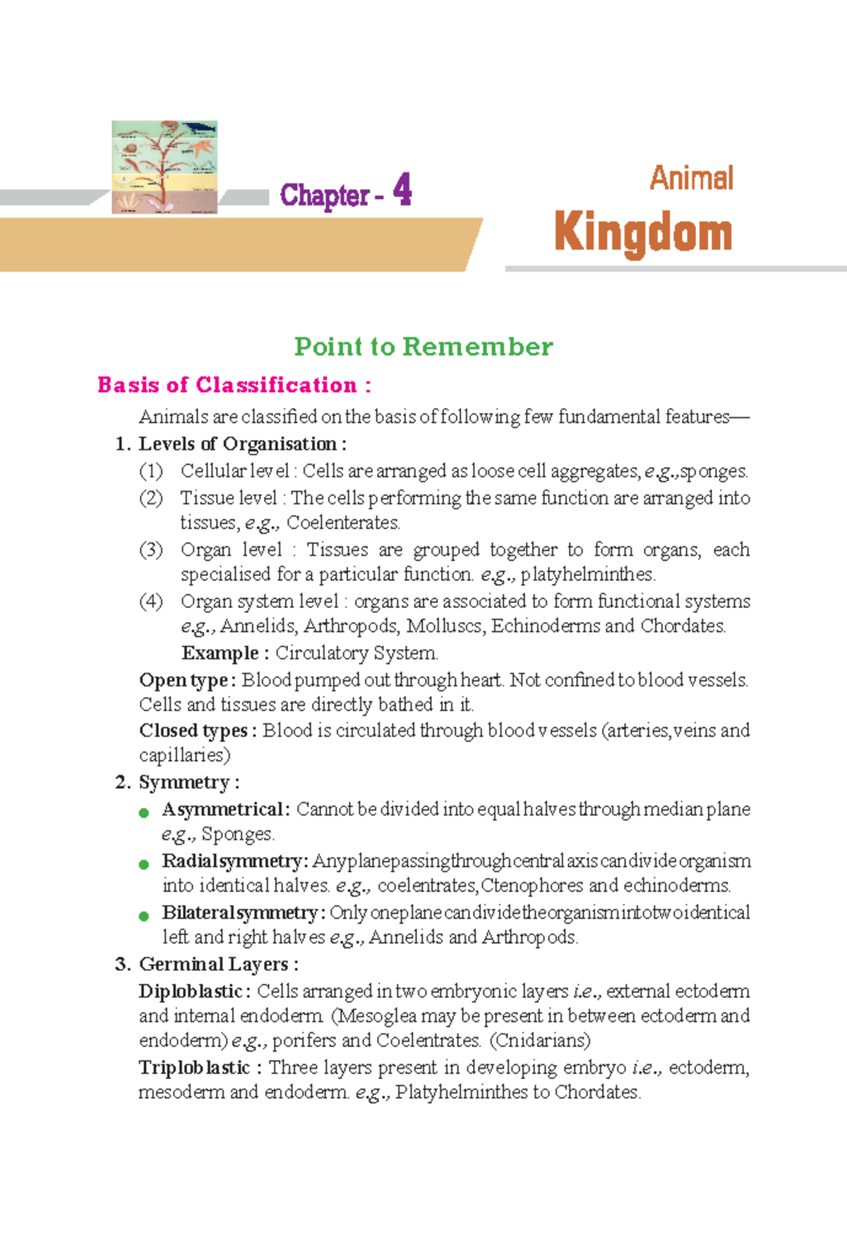 Animal kingdom - Point to Remember Basis of Classification : Animals ...