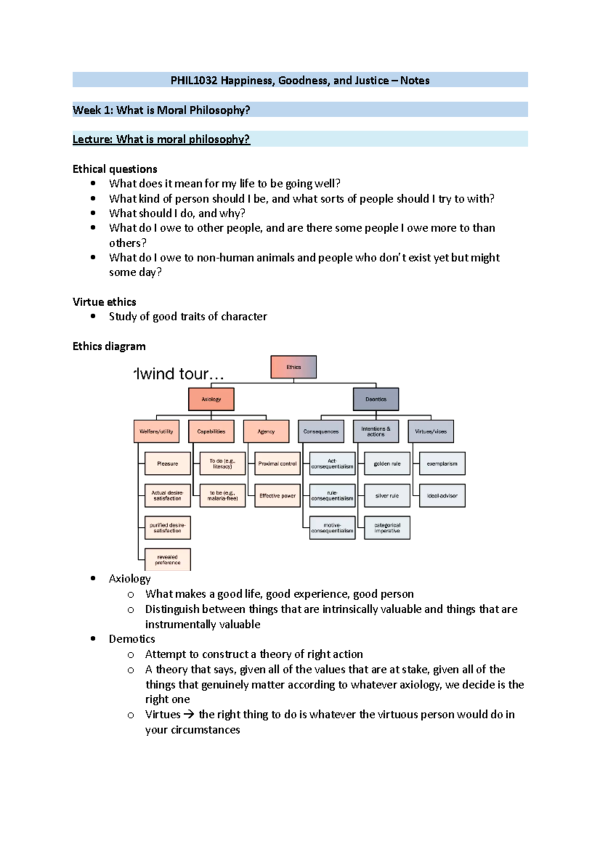 PHIL1032 Happiness - notes - PHIL1032 Happiness, Goodness, and Justice ...