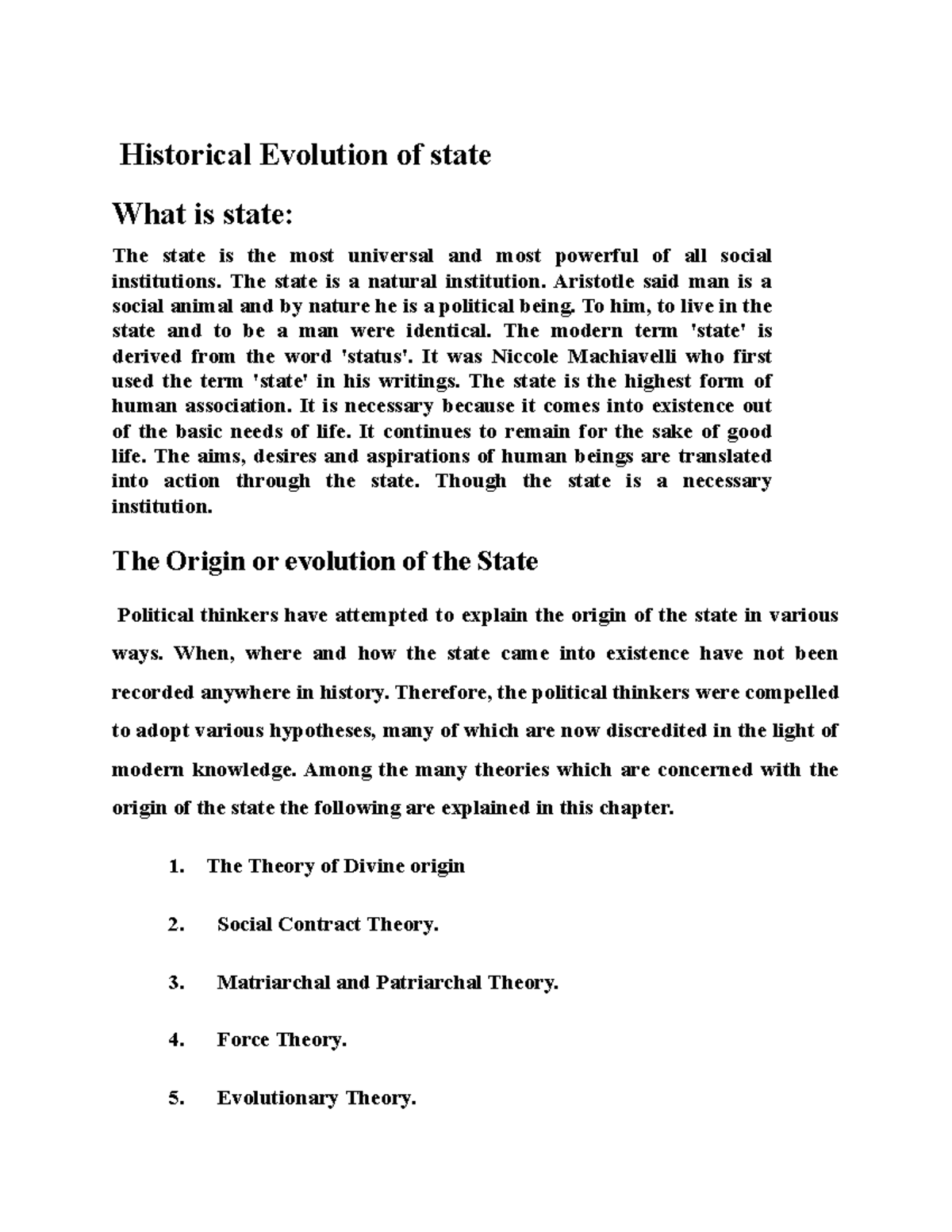 Historical Evolution of state - The state is a natural institution ...