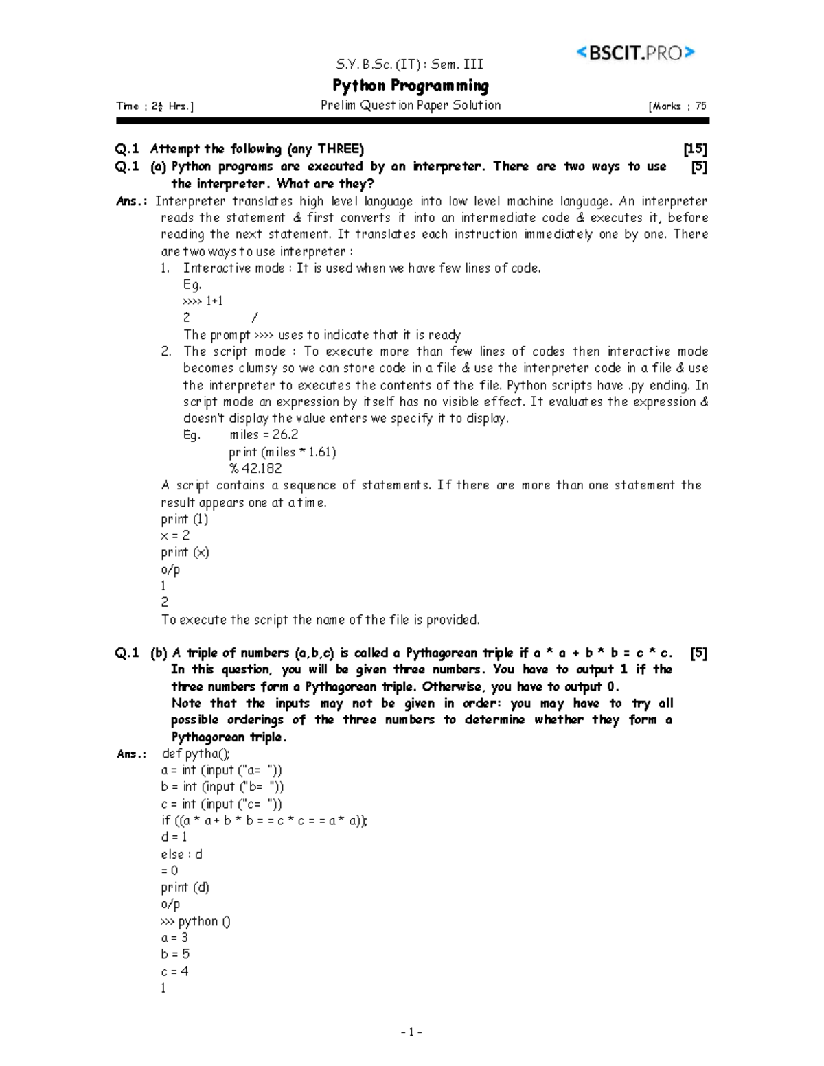 PP Solution (paper solution) - Bscit - Studocu