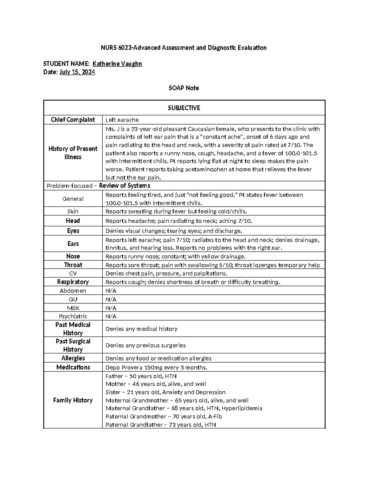 Heent SOAP NOTE - Soap note - NURS 6023-Advanced Assessment and ...