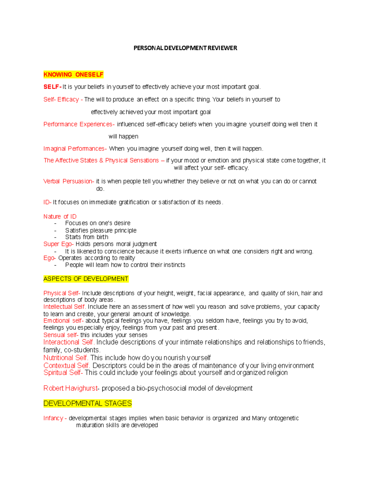 Personal development - PERSONAL DEVELOPMENT REVIEWER KNOWING ONESELF ...