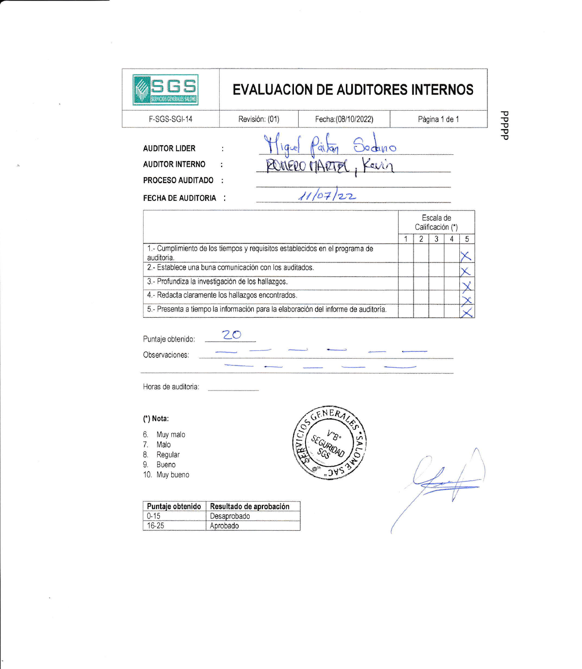 Evaluacion De Auditores Internos - ####### EVALUACION DE AUDITORES ...